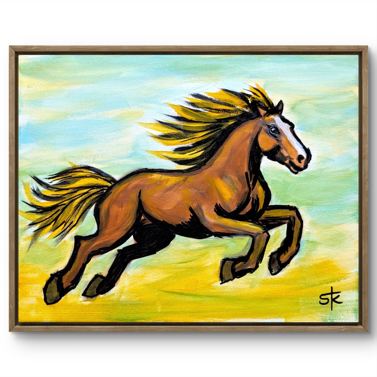 Original 11x14 Expressionist Galloping Horse Canvas Acrylic Painting Wall Art