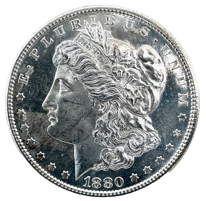 1880 S Large S PL-Proof Like-Morgan Silver Dollar BU. Choice Unc. Coin # 2983