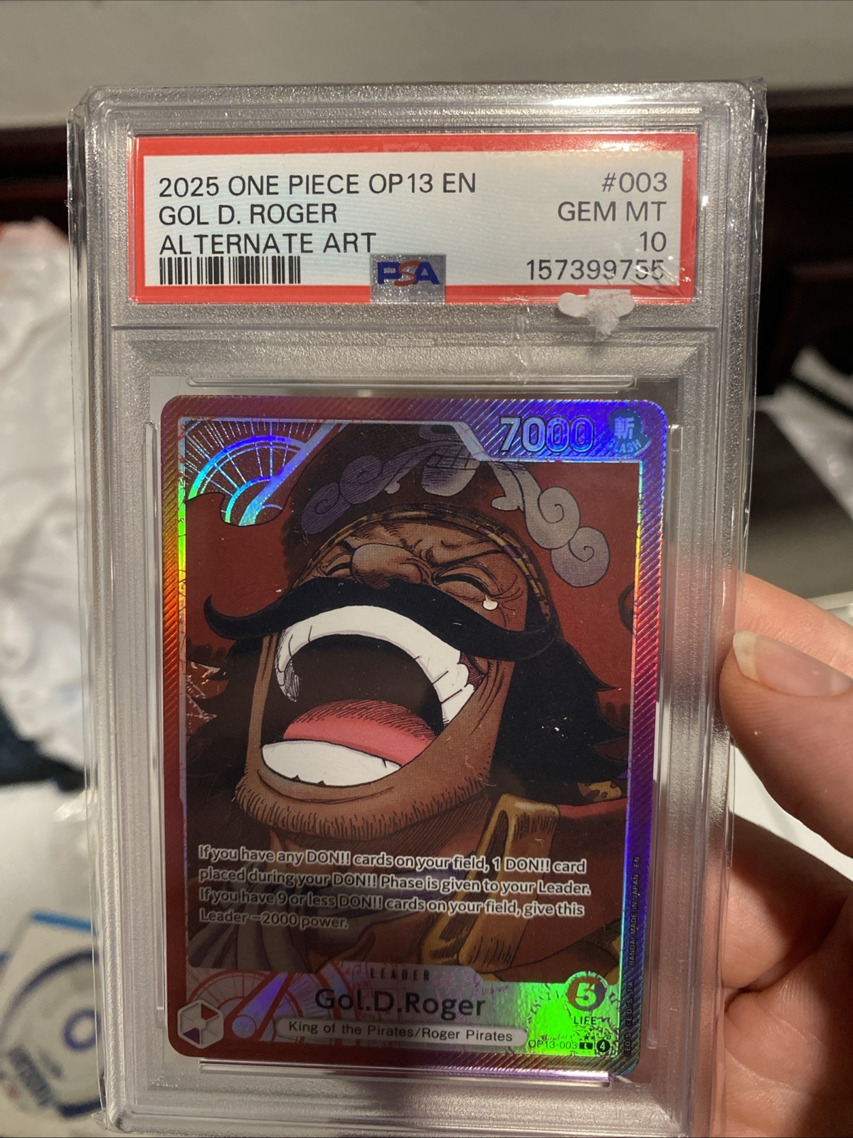 PSA 10 Gol D. Roger (Alt Art) Carrying On His Will OP13-003 EN One Piece B5 PSA 10 Gol D. Roger (Alt Art) Carrying On His Will OP13-003 EN One Piece B5
