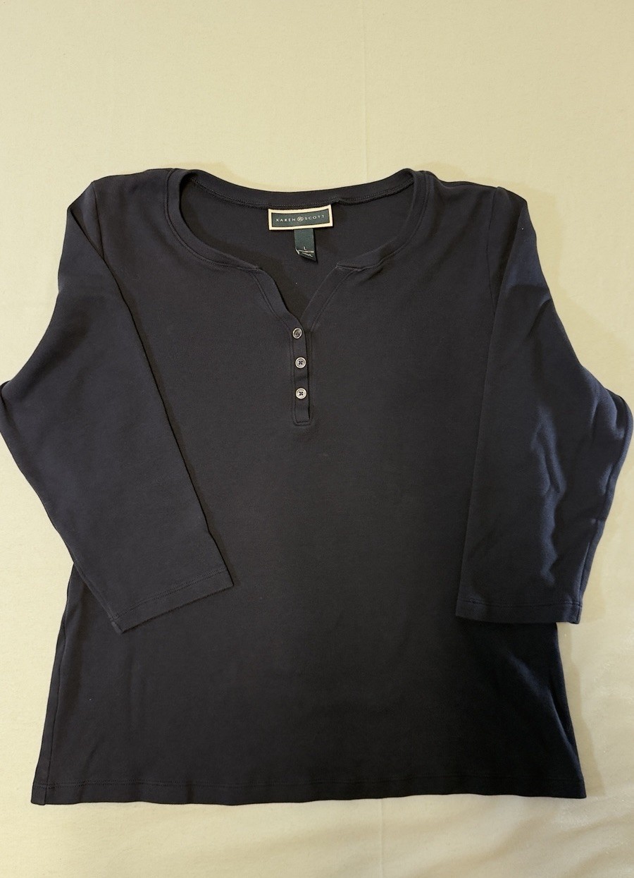 karen scott tops large 3/4 sleeve cotton shirt karen scott tops large 3/4 sleeve cotton shirt