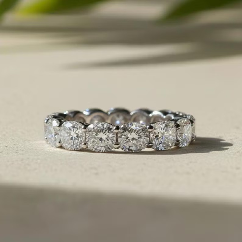 6.00Ct Cushion Cut Natural Diamond Real 18k White Gold Luxury Eternity Band Ring