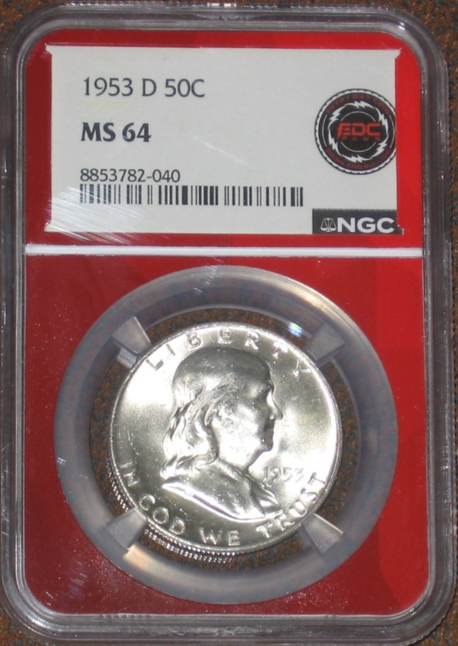 1953 D Silver Franklin Half Dollar NGC MS64 Red Core White coin 50c Grade 90%