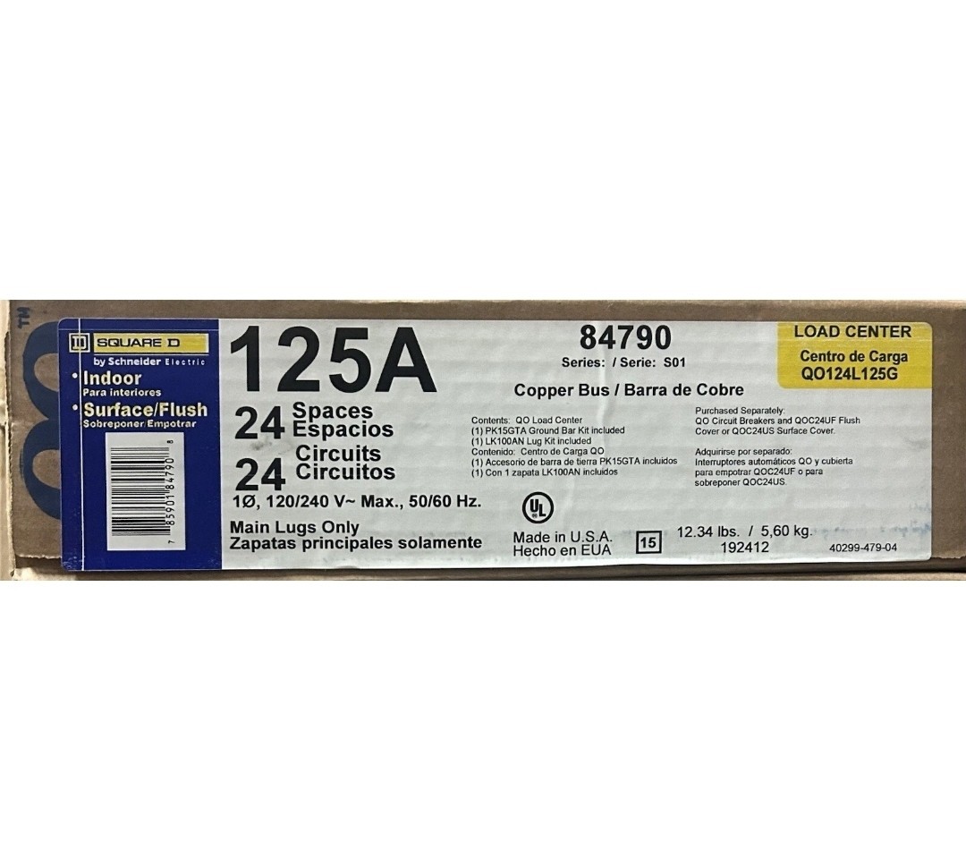 NEW SQUARE D QO124L125G 1PHASE 125A 24 CIRCUIT BREAKER LOAD CENTER BEST PRICE