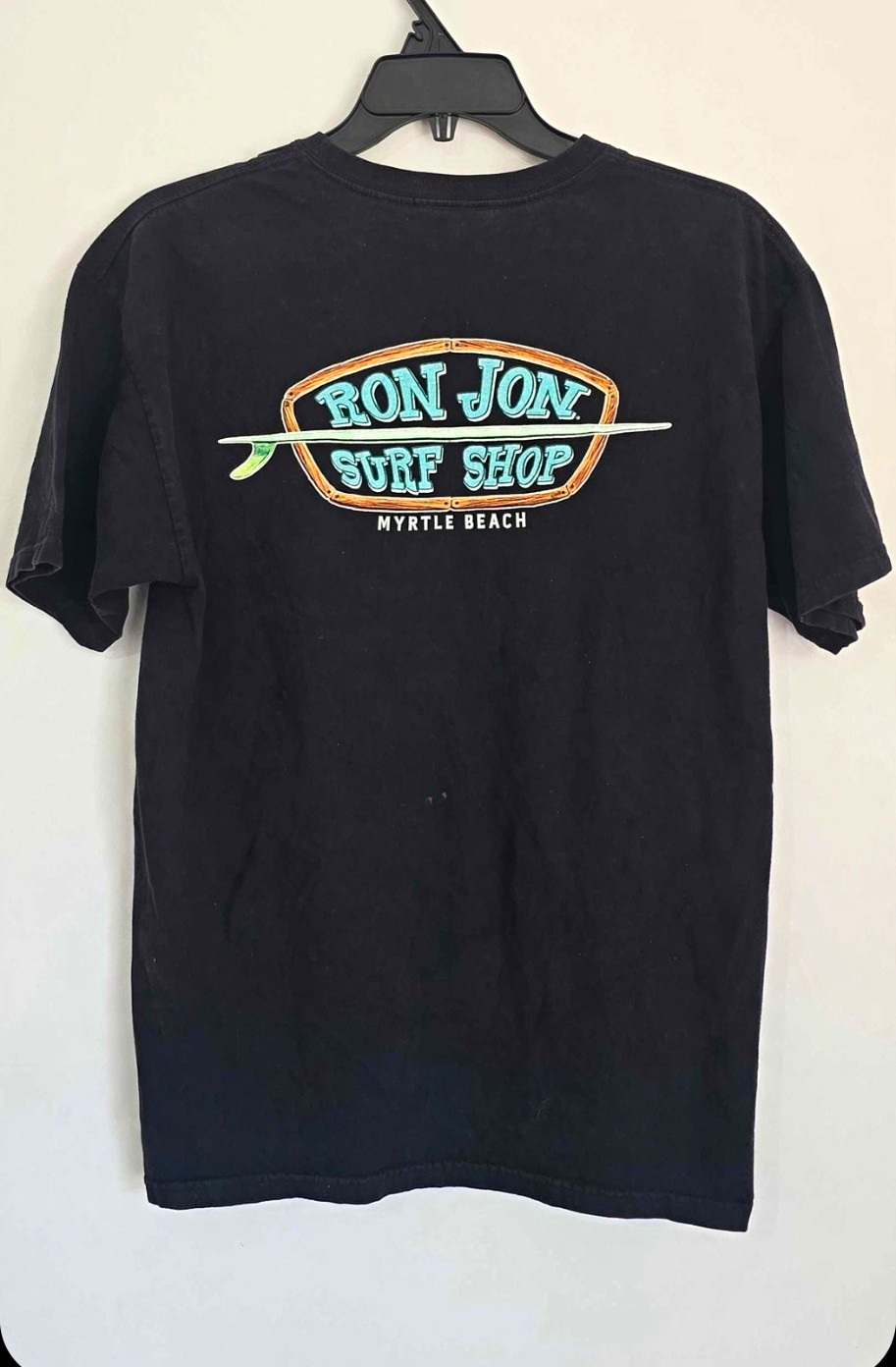 Ron Jon Surf Shop Men\'s Black Cotton Logo Graphic T-Shirt Crew Neck L