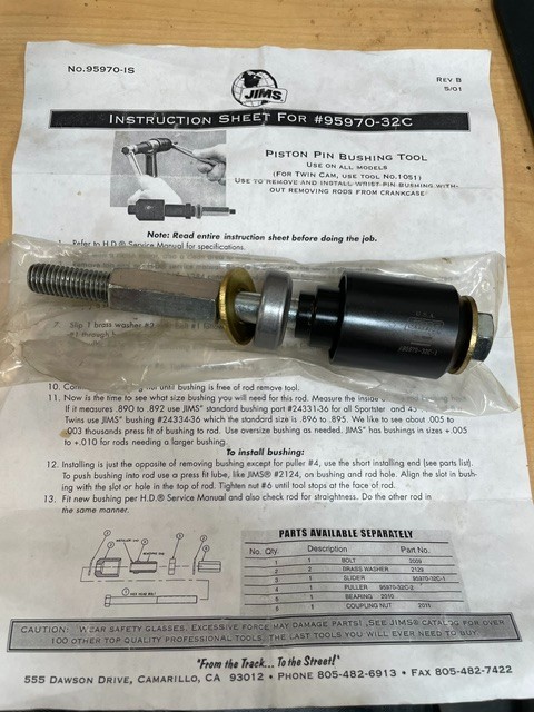 Jim’s USA Harley Davidson Piston Pin Bushing Tool #95970-32C Jim’s USA Harley Davidson Piston Pin Bushing Tool #95970-32C
