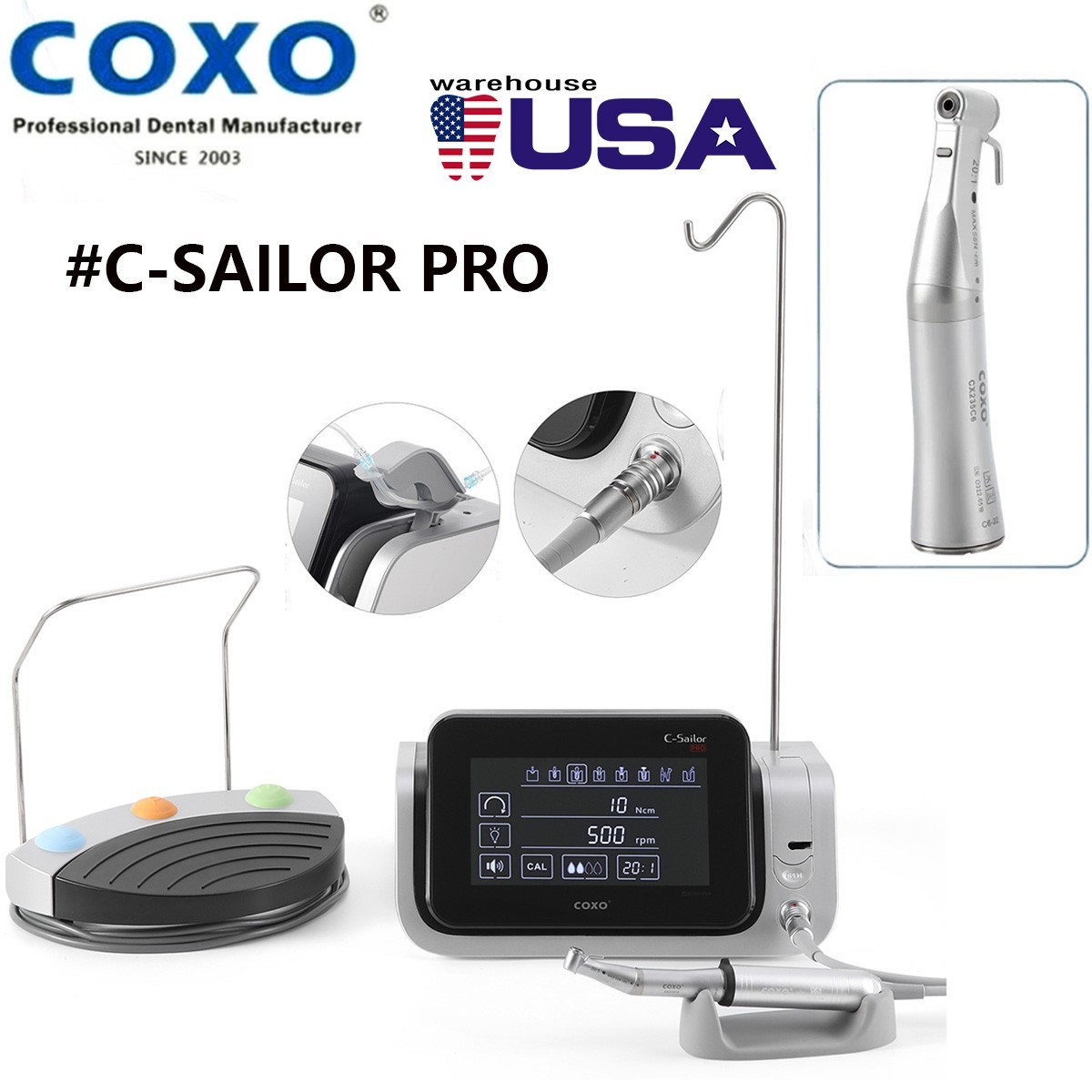 COXO Dental Brushless Implant Motor System 20:1 LED Contra Angle Handpiece