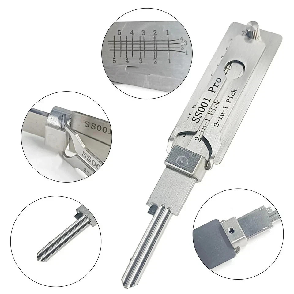 2-in-1 Stainless Steel Key Decoder Tool Precision Hook Lock Pick Portable 2-in-1 Stainless Steel Key Decoder Tool Precision Hook Lock Pick Portable