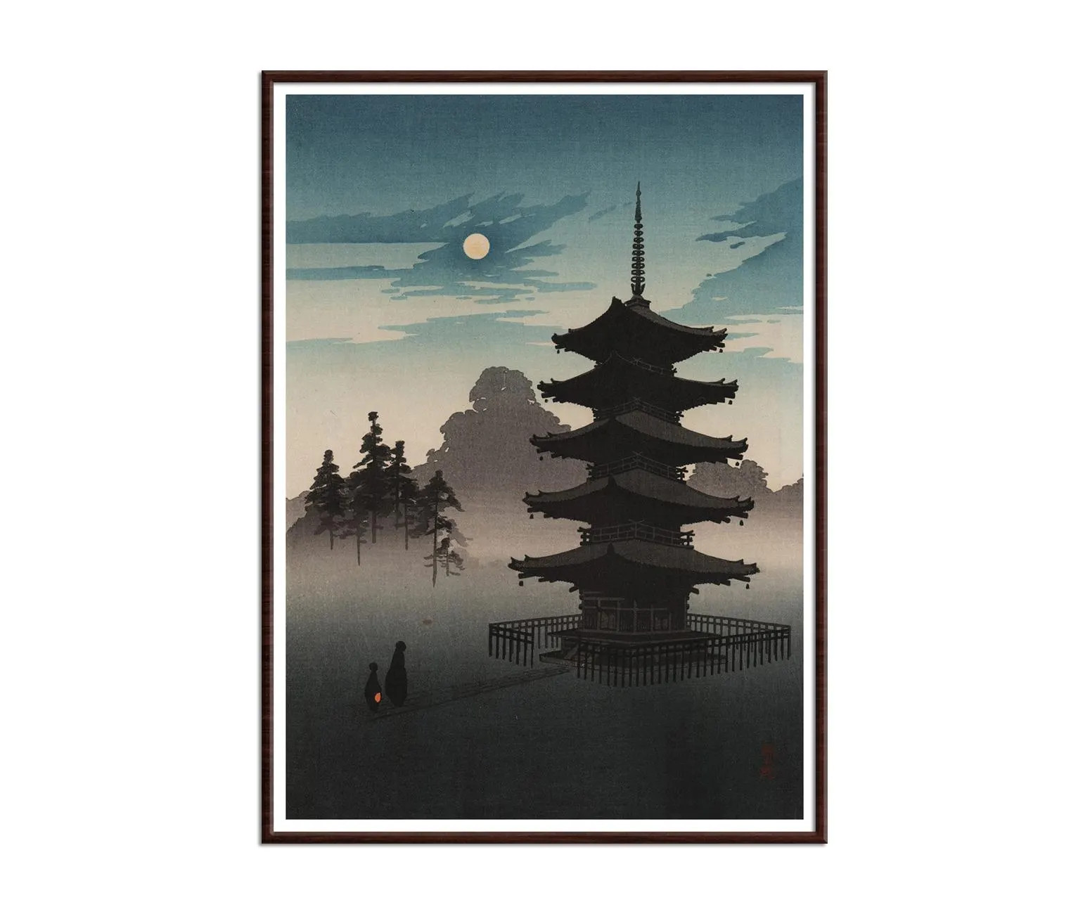Eijiro Kobayashi Pagoda at Night Japanese Canvas Print Wall Art