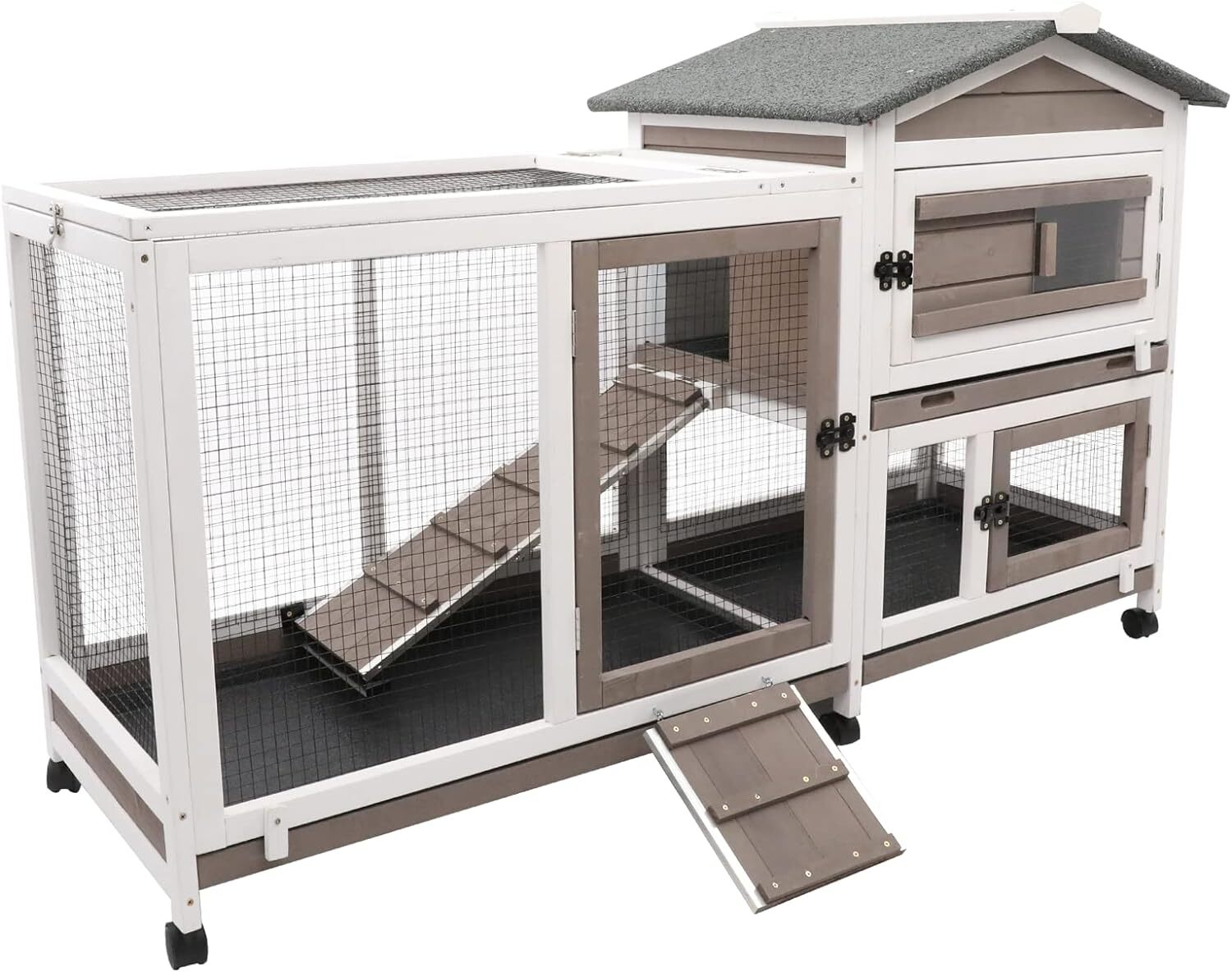 PETSCOSSET Rabbit Hutch Indoor Outdoor 2 Story Bunny Cage Rabbit Cage with Wheel PETSCOSSET Rabbit Hutch Indoor Outdoor 2 Story Bunny Cage Rabbit Cage with Wheel
