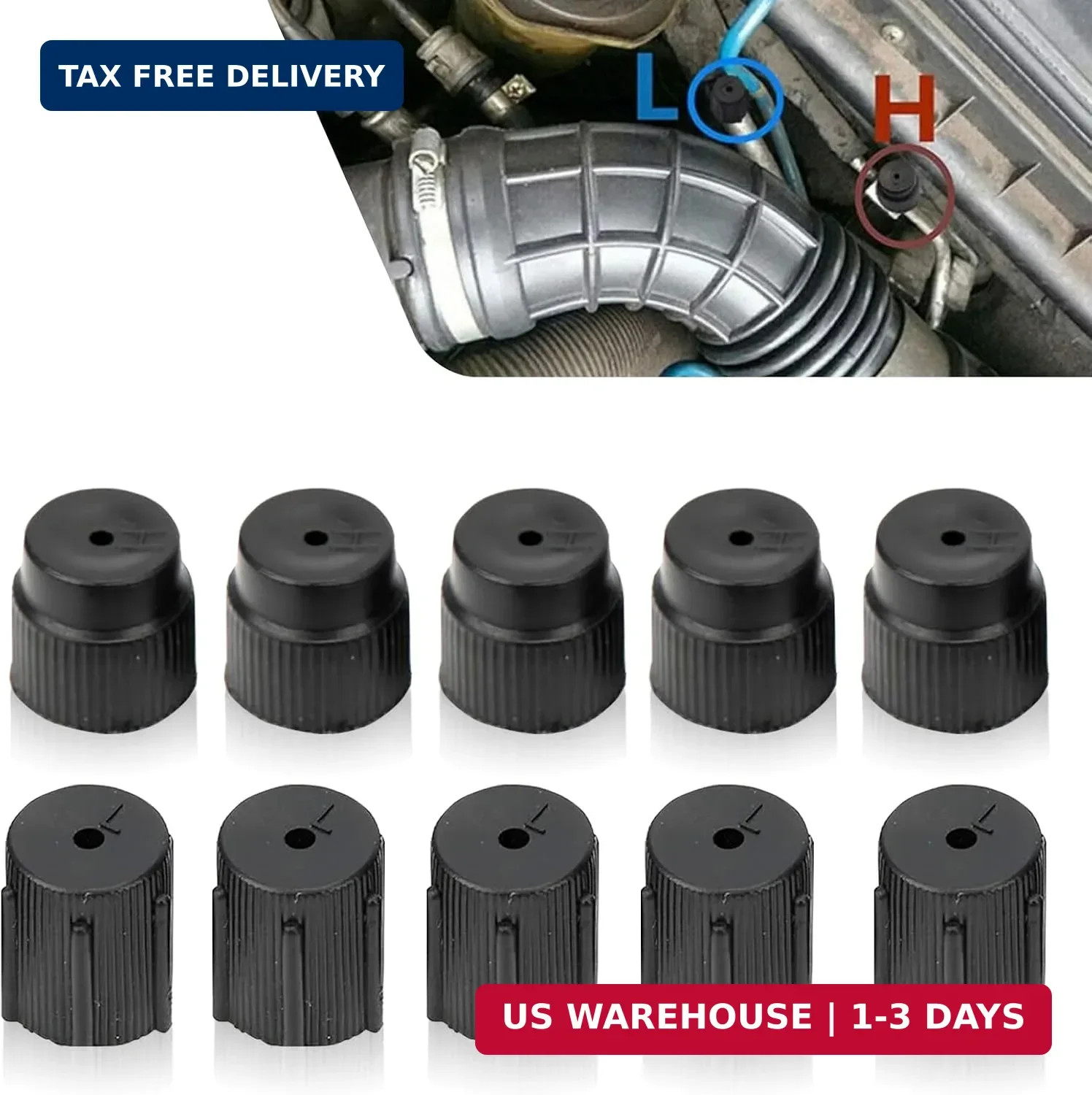 10 PCS Car A/C Valve Core Caps, R134a High & Low Pressure Port Black