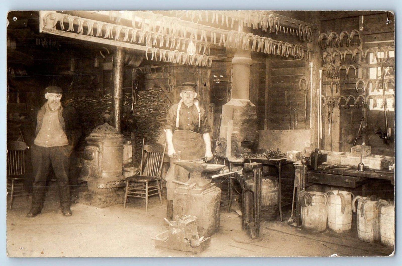 c1910's Blacksmith Shop Horseshoes Interior RPPC Photo Antique Postcard c1910's Blacksmith Shop Horseshoes Interior RPPC Photo Antique Postcard