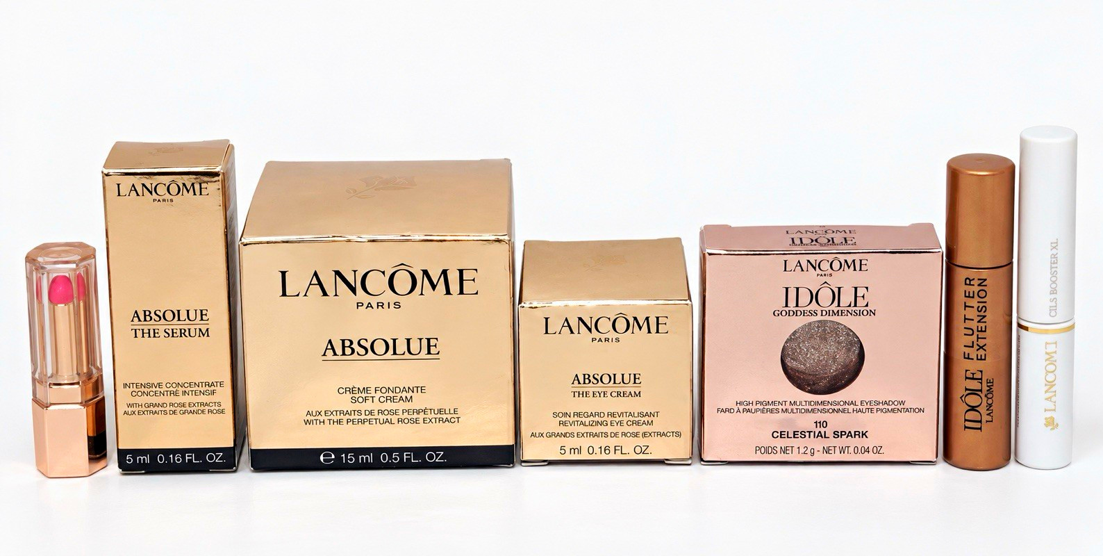 Lancôme 7-Piece Set Absolue Skincare Idôle Mascara Eyeshadow Lipstick Cils Boost Lancôme 7-Piece Set Absolue Skincare Idôle Mascara Eyeshadow Lipstick Cils Boost