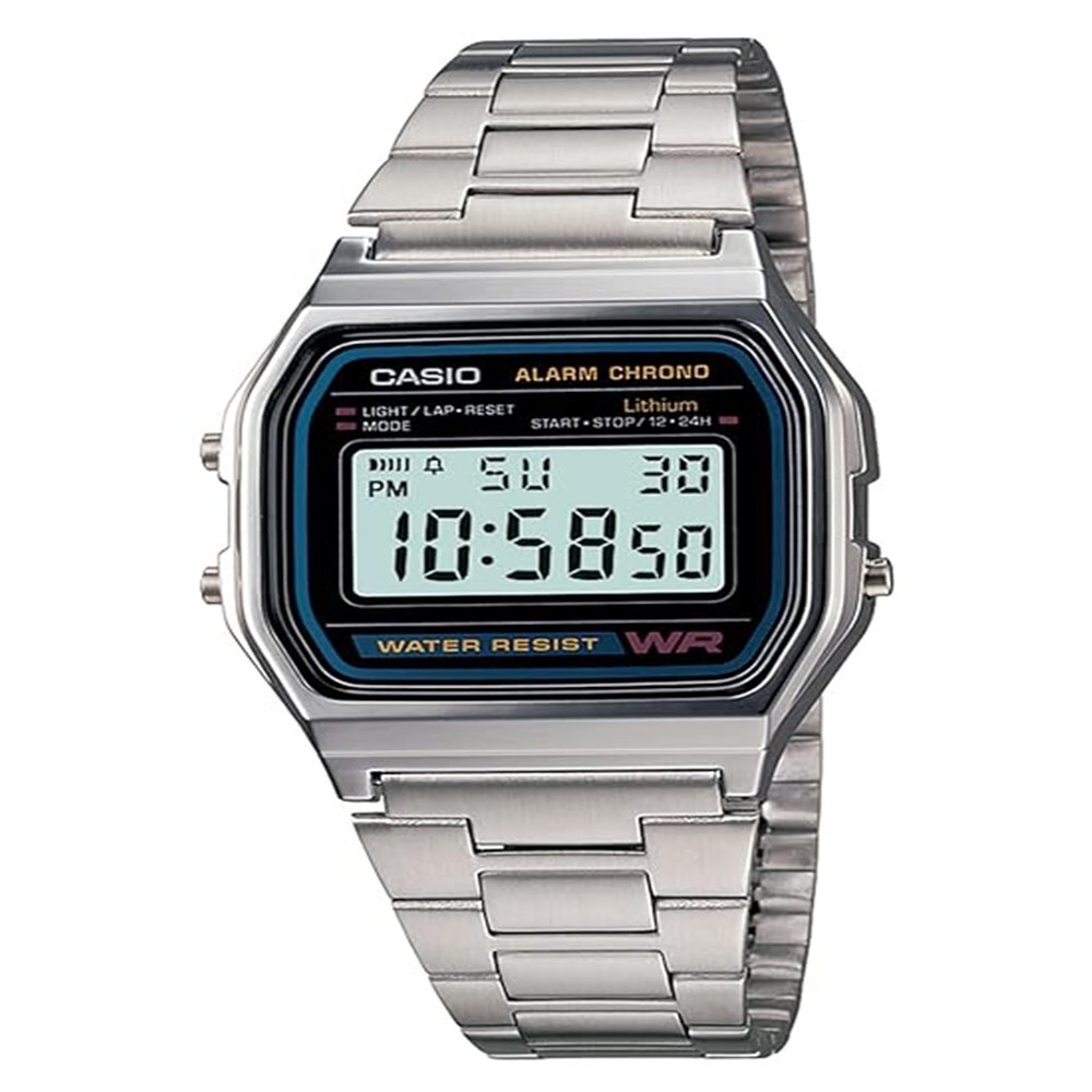 Casio Vintage A158WA-1DF Black Digital Dial Silver Stainless Steel Band D011 F S