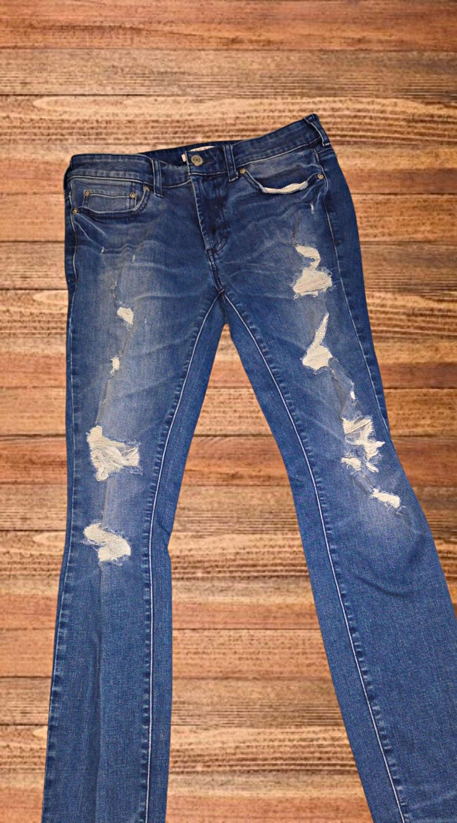 PacSun Women\'s Blue Denim Skinny Jeans Distressed Button Fly 5-Pocket Size 30