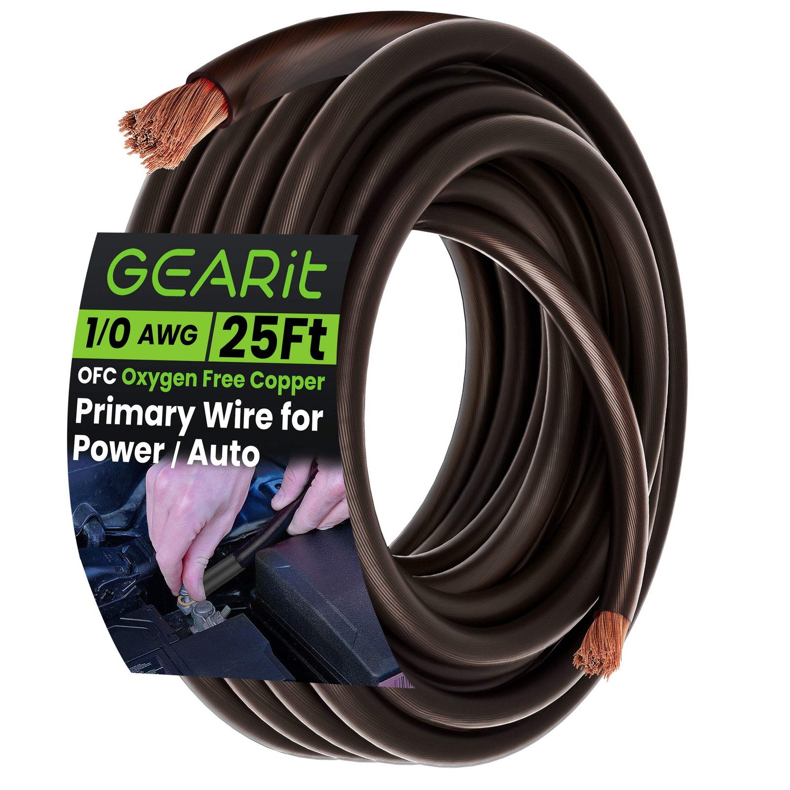 GEARit 0 Gauge 25' OFC Amplifier Power / Amp Ground Wire Roll, Black/Red