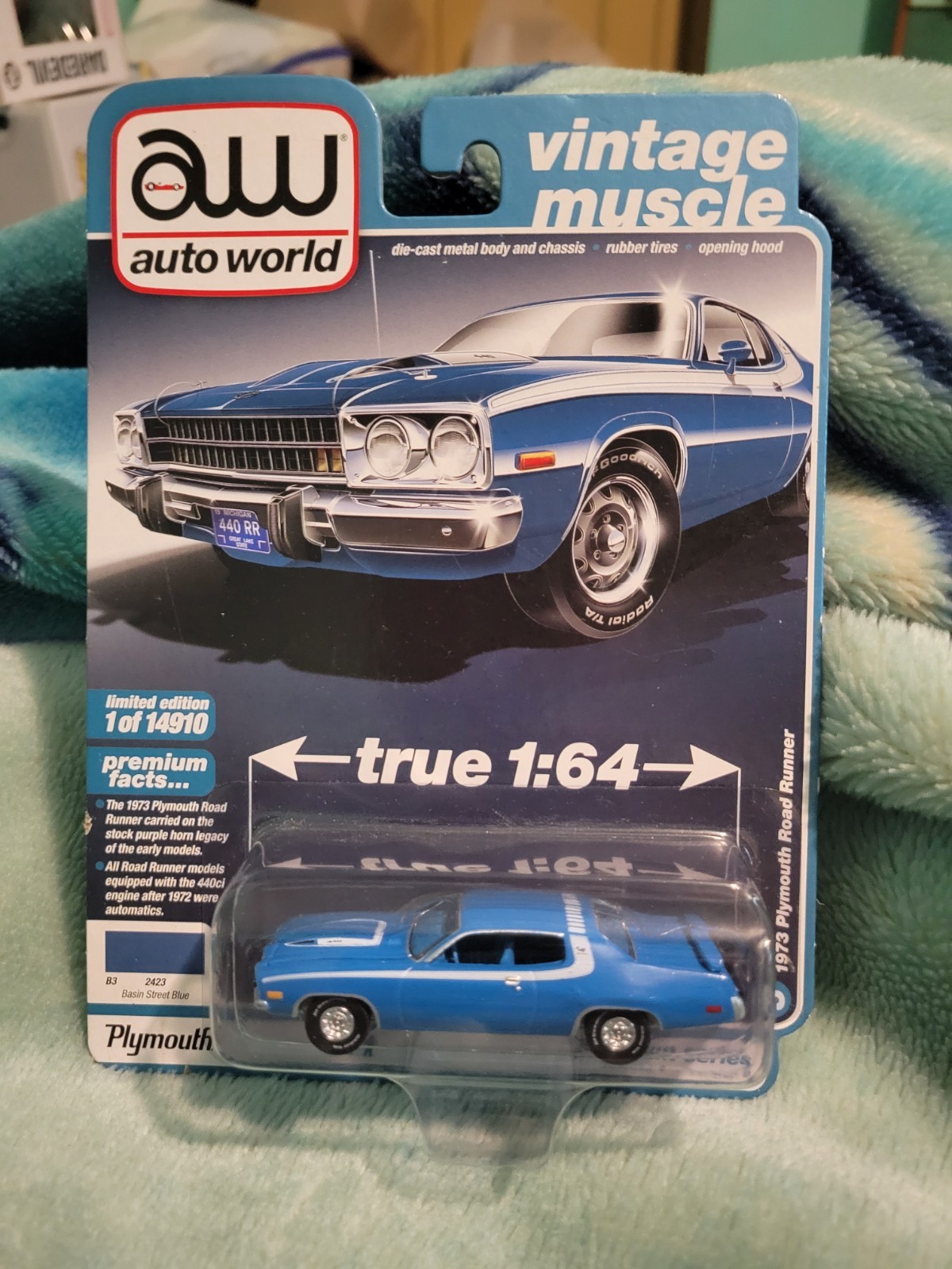 Auto World Premium Vintage Muscle 1973 Plymouth Road Runner Blue Last One Auto World Premium Vintage Muscle 1973 Plymouth Road Runner Blue Last One