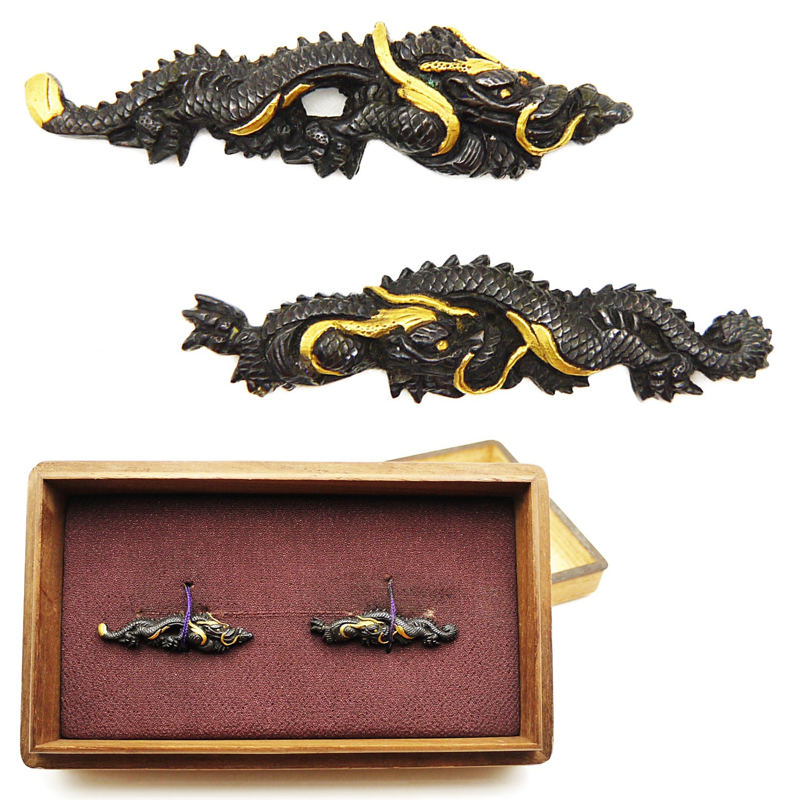 Menuki Goto school Dragon Japanese Antique Sword Fitting Samurai Katana Tachi