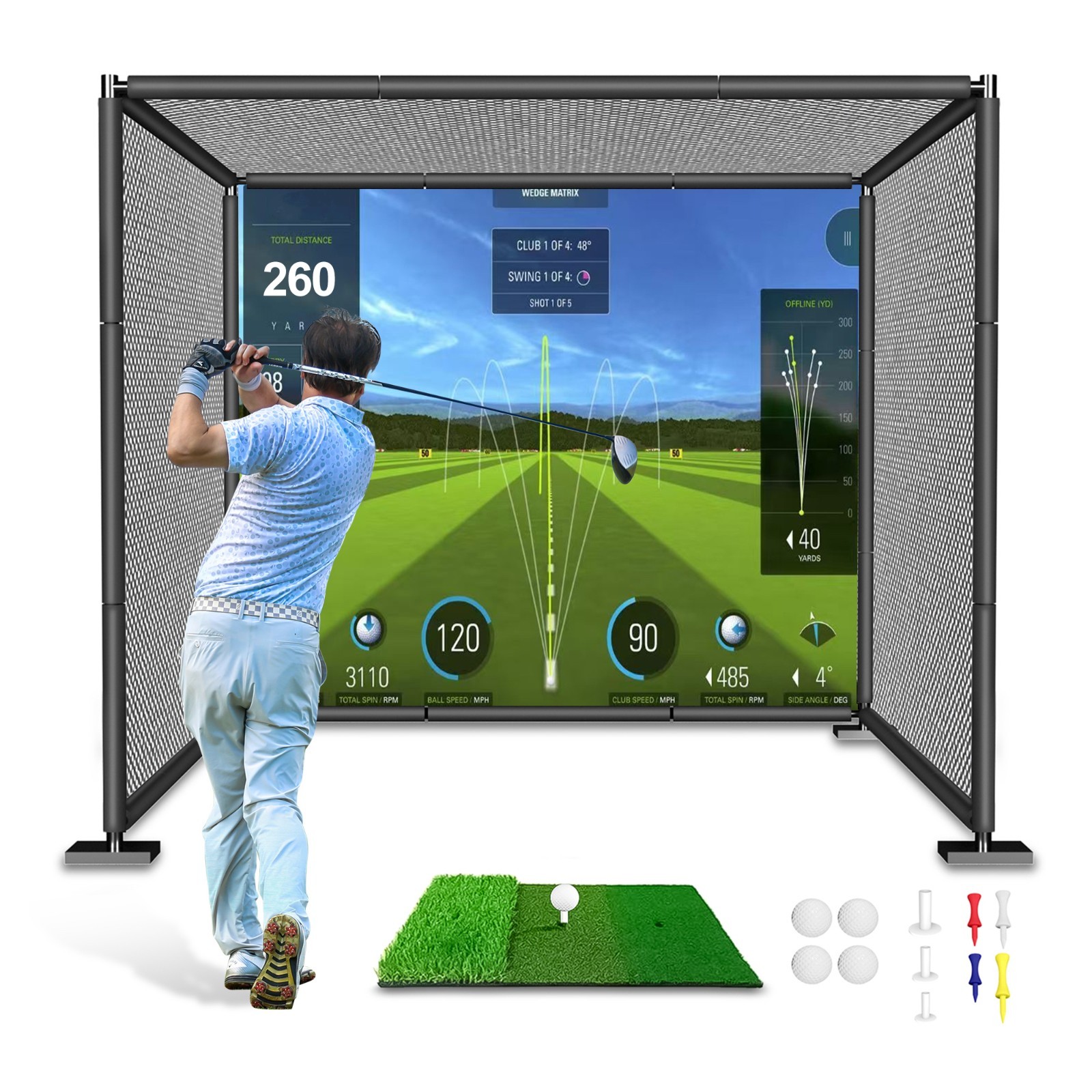 YUNIC Metal Golf Driving Cage with Simulator Impact Screen