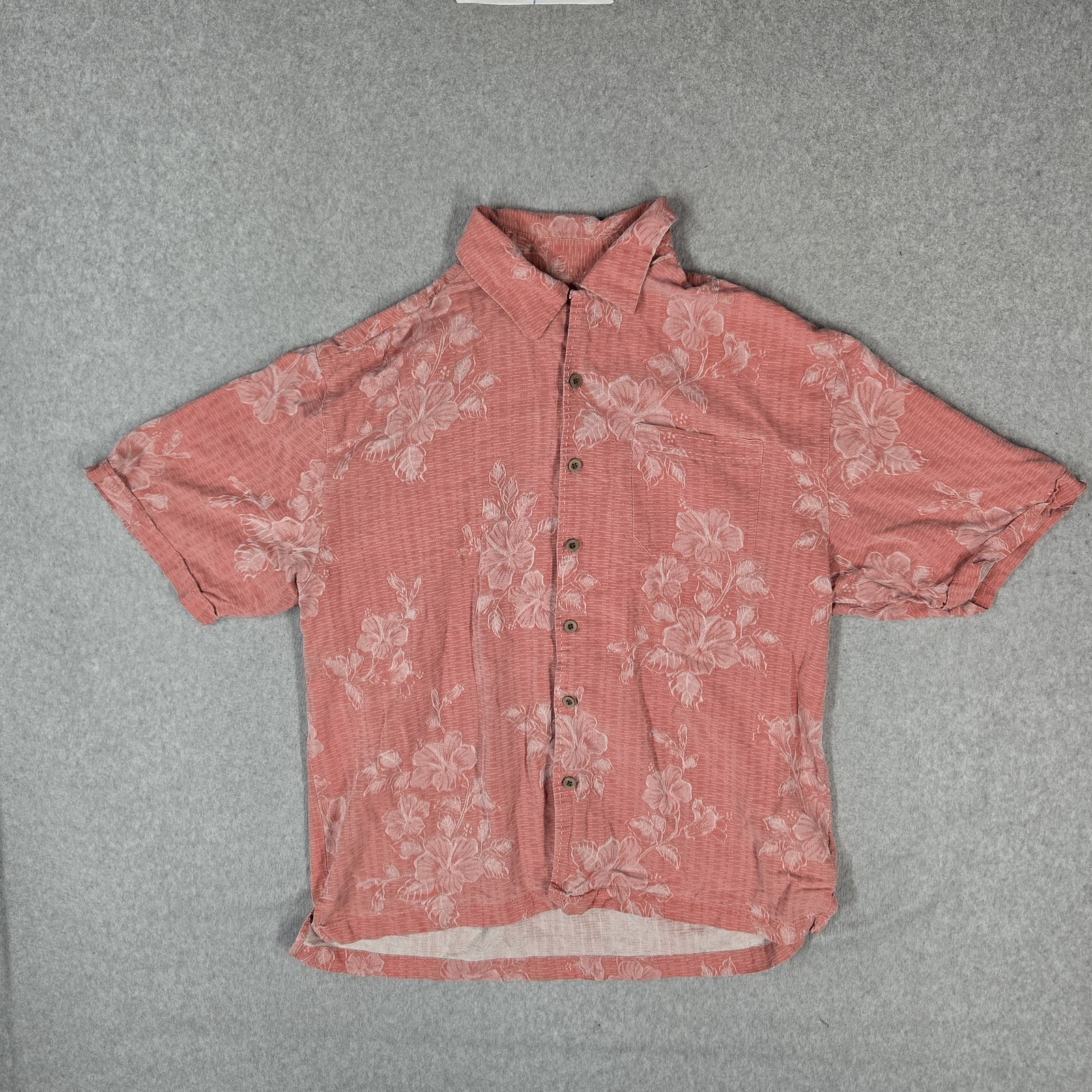 Jamaica Jaxx Men Button Up Shirt L/G Pink Silk Shirt Floral Hawaiian Shirt