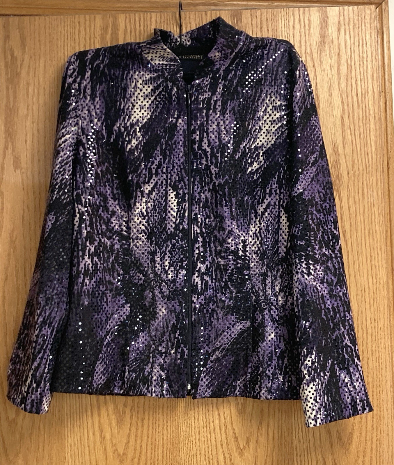 VINTAGE PICADILLY FASHIONS SHIMMER ZIP-UP JACKET PURPLES/CREAM SZ 12 EXCELLENT