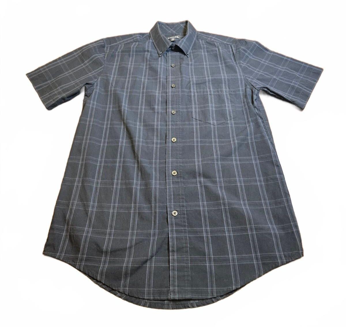 George Men\'s Short Sleeve Button-Down Plaid Shirt, Size S