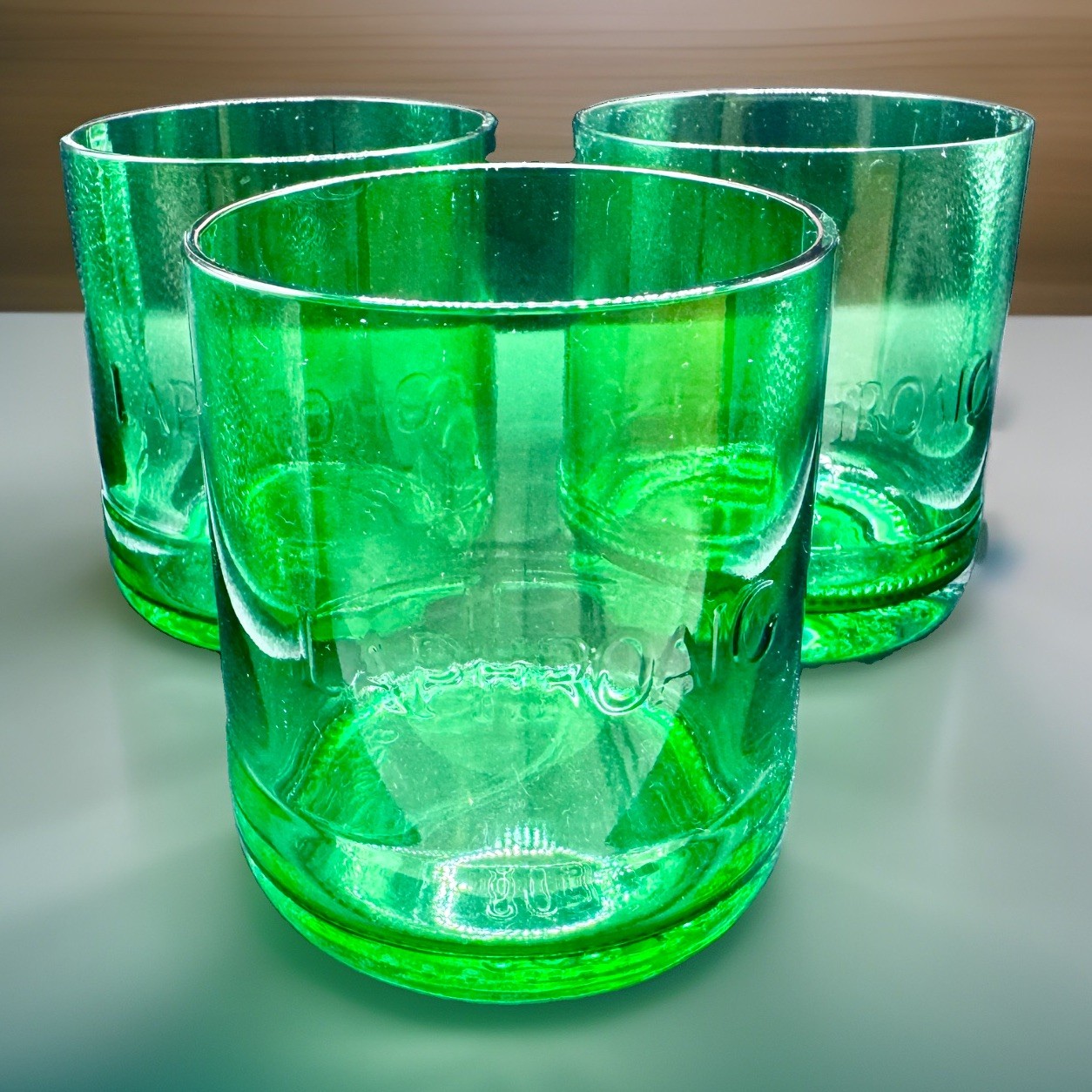 LAPHROAIG Scotch Whiskey Bar Ware Rocks Rock Glass Set Of 3 Rare Upcycled EUC