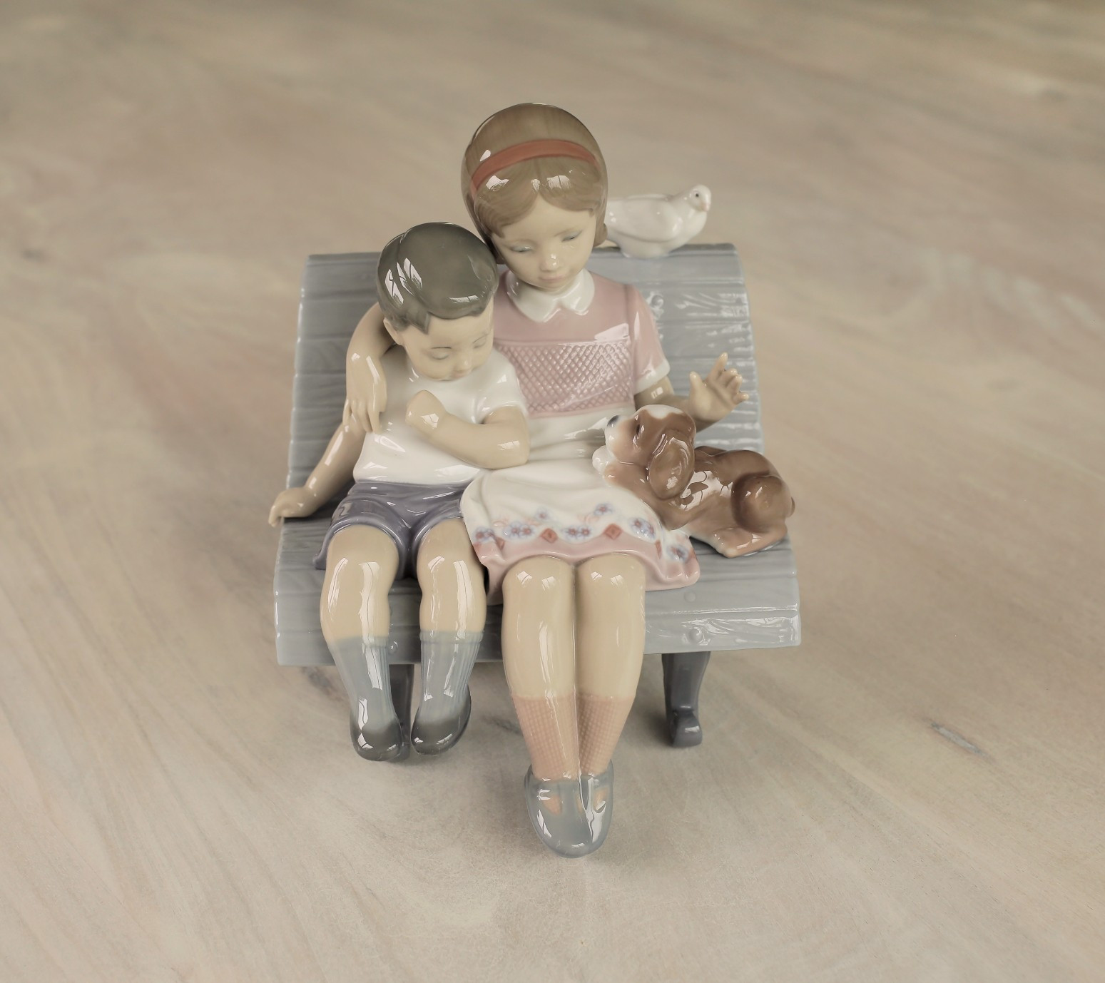 Lladro Surrounded By Love boy girl and dog Figurine porcelain 6446