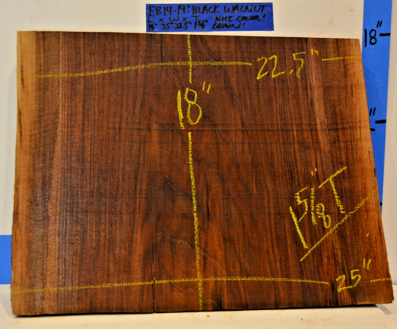 WOW Black Walnut Live Edge, Grade 4 - 18x25x1.675 - Dried & Planed EB14-19