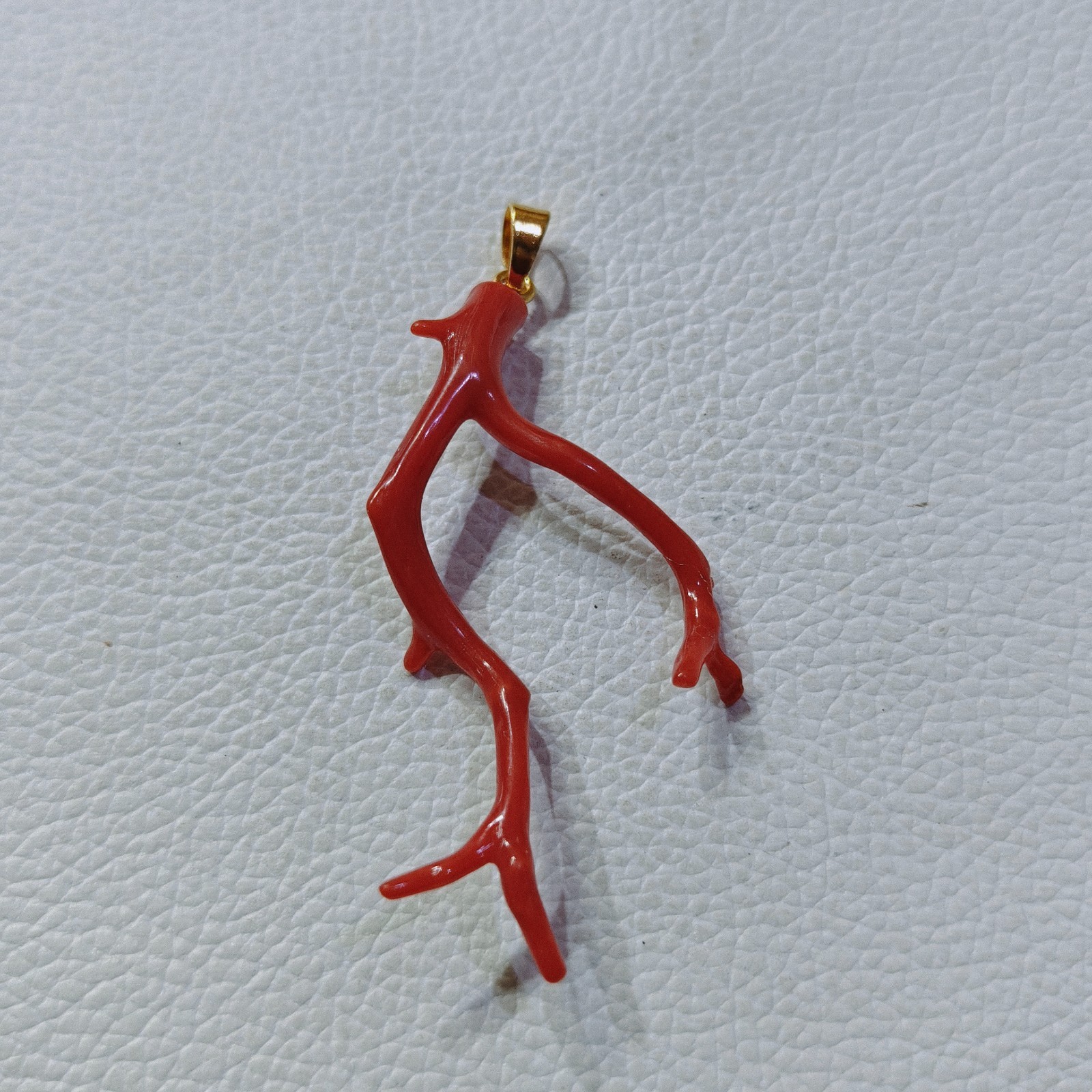 Natural Italy Red Coral Branch Brass Pendant Organic Sea Coral Gemstone Jewelry