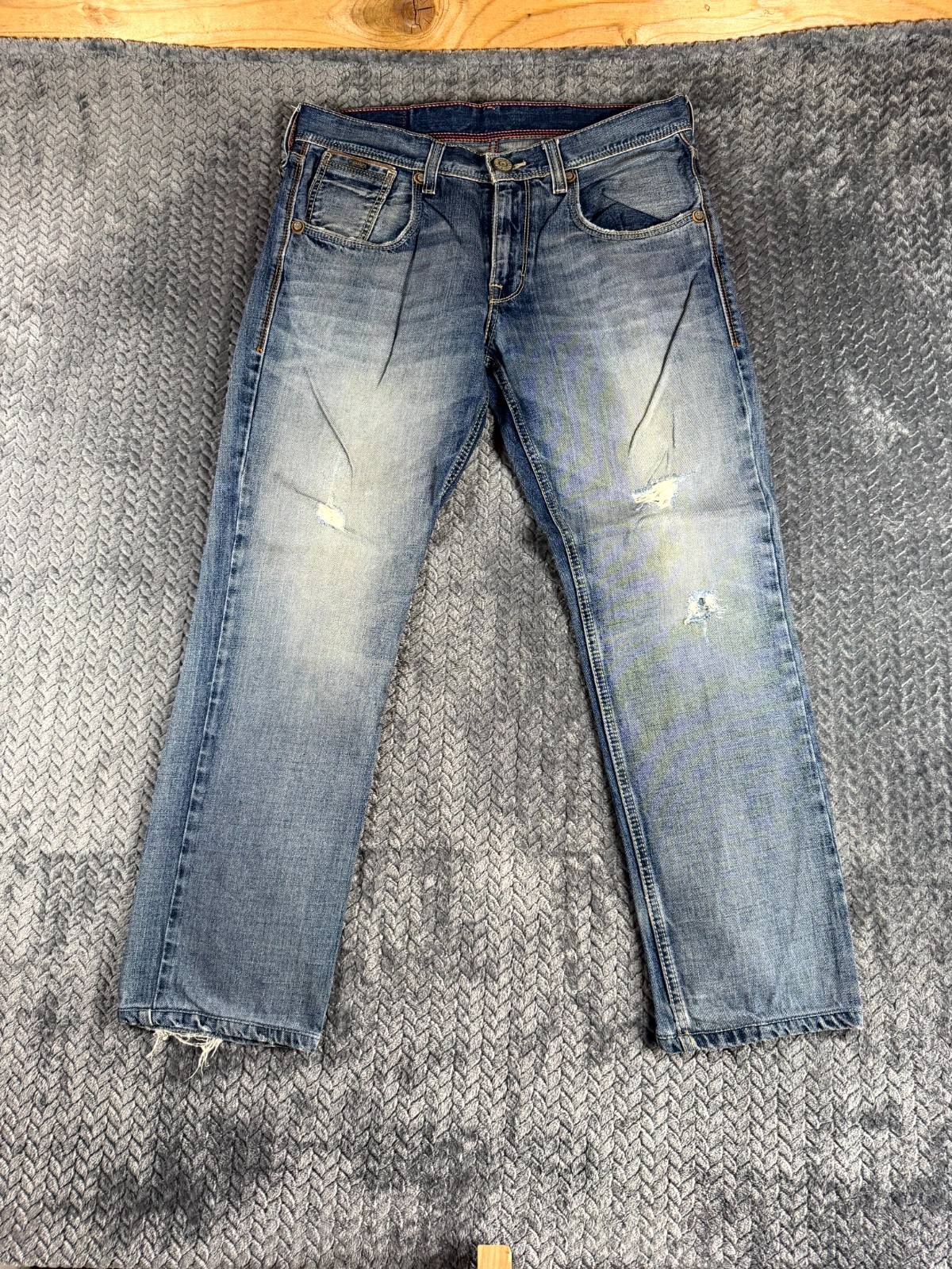 Vintage Levi\'s Jeans Mens 35x28 Blue Whiskering Denim Straight Leg Distressed Vintage Levi\'s Jeans Mens 35x28 Blue Whiskering Denim Straight Leg Distressed