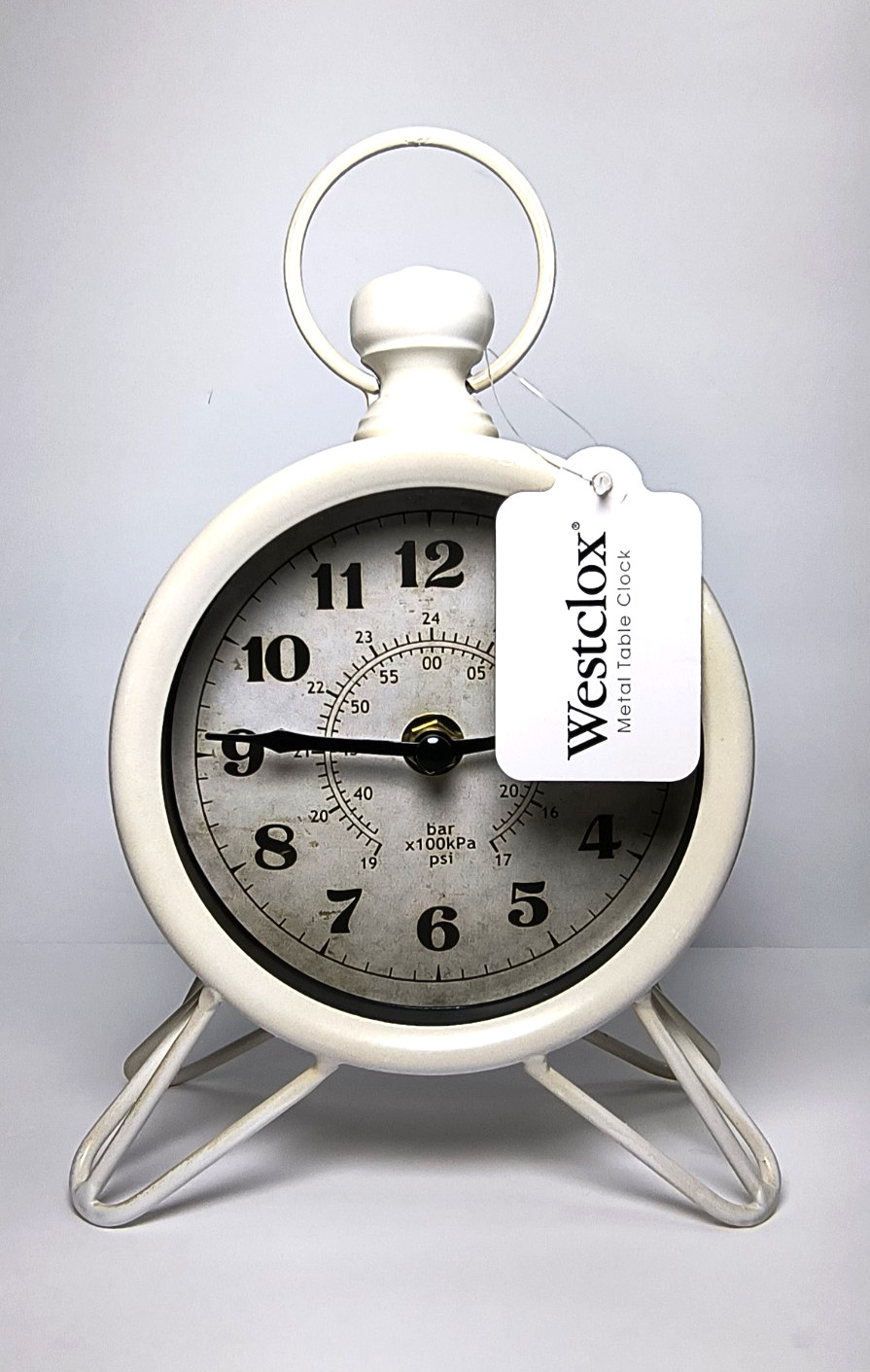 Westclox White Metal Analog Table Clock: Timeless Elegance NWT