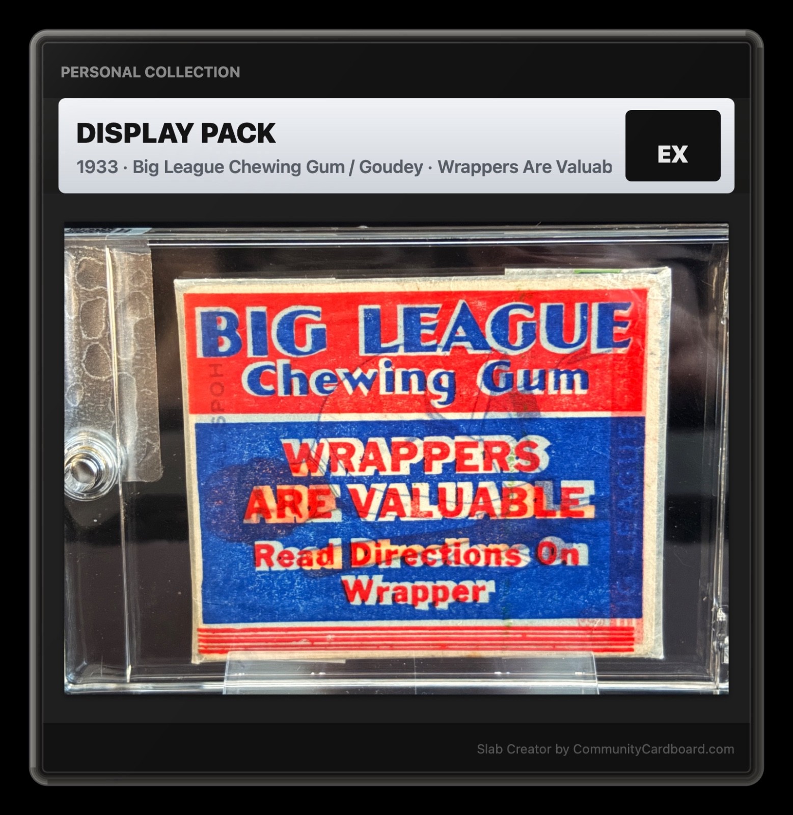 1933 Goudey Big League Chewing Gum Display Pack - Authentic Wrapper, Card, Gum