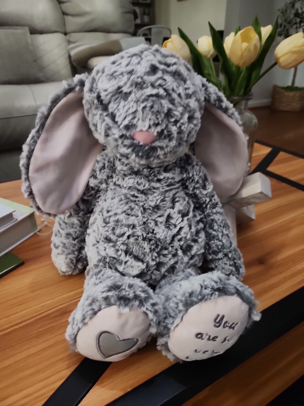 Demdaco Grey Bunny Lift the Spirit Plush \