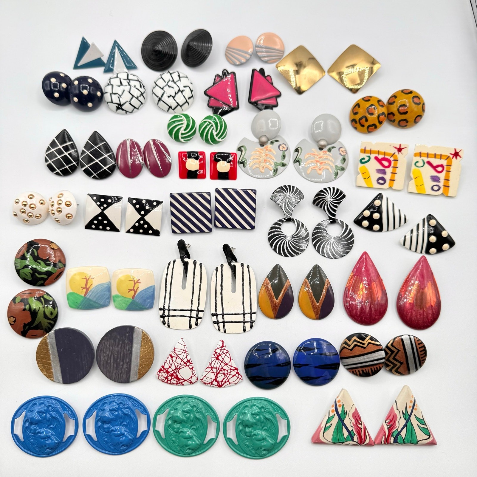 Huge 80s Vintage Earring Lot Retro Kitschy Quirky Campy Bright Geometric Fun Huge 80s Vintage Earring Lot Retro Kitschy Quirky Campy Bright Geometric Fun