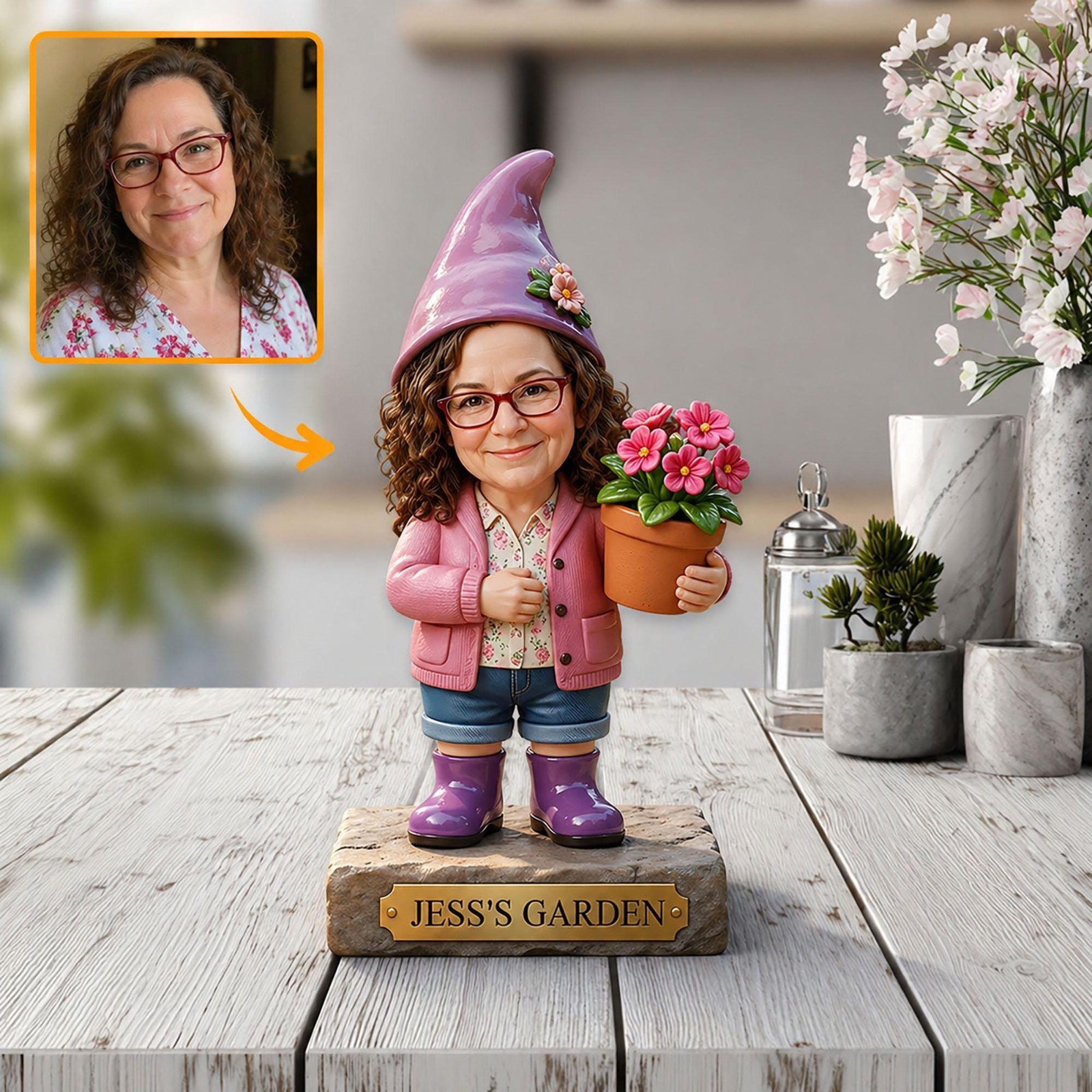 Personalized Grandma Garden Gnome Wooden , Custom Name Flower Pot Gift