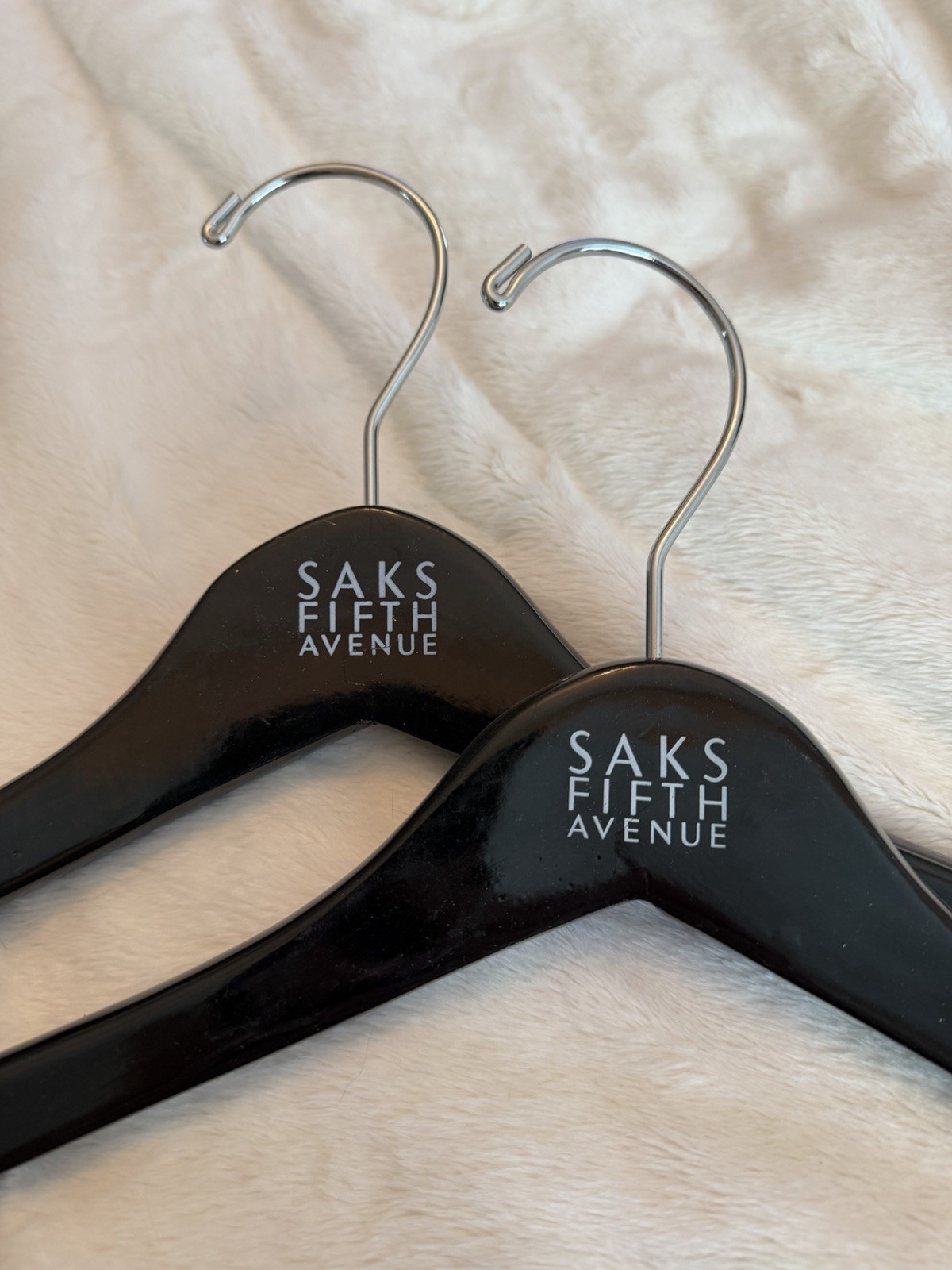 Two 2 Saks Fifth 5th Avenue Designer Black Lacquer Wood Coat Clothes Suit Hanger