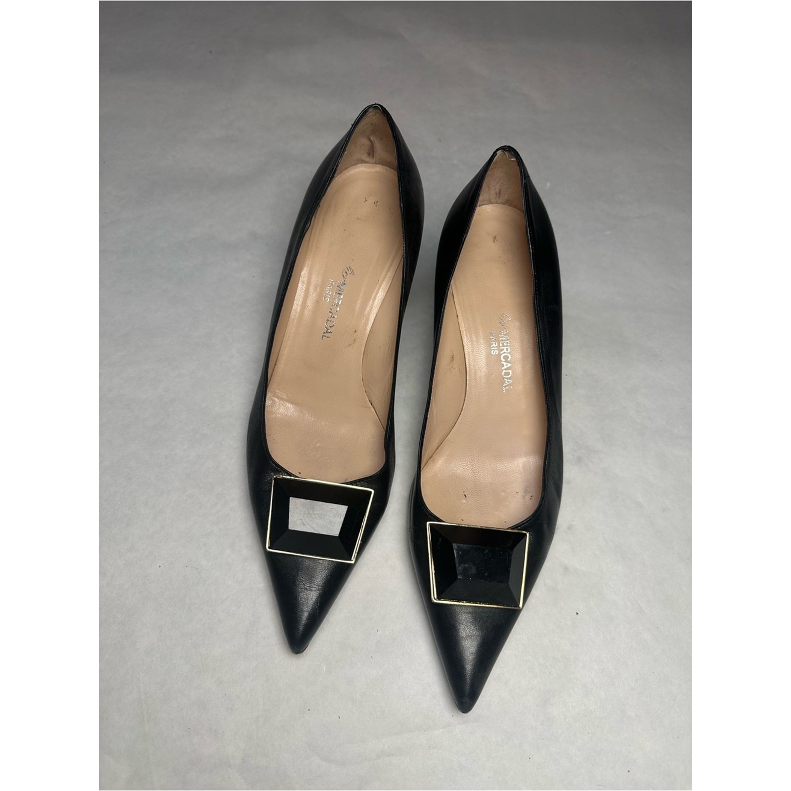 Vintage Atelier Mercadal Paris Black Leather Buckle Flats | Quiet Luxury Chic 39