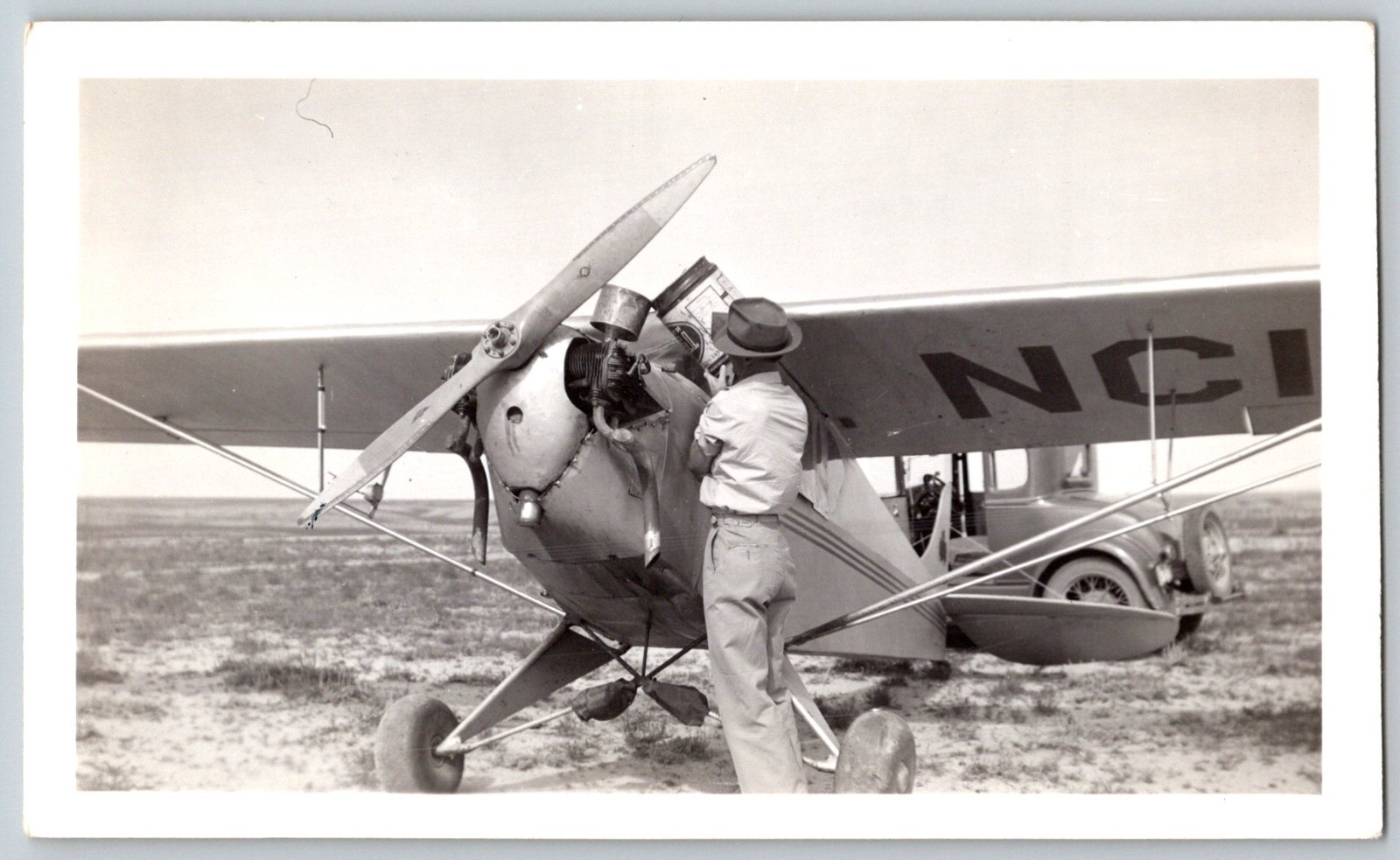1938 Antique Real Photo Piper Cub Airplane La Junta Airport Colorado Auto 6x5.5