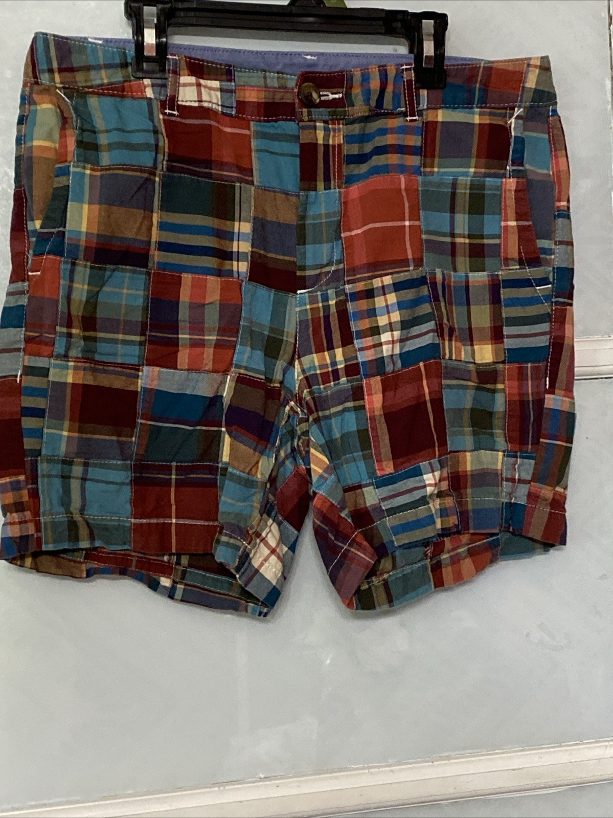 Vtg Y2K L.L. Bean Favorite Fit Shorts Sz 10 Patchwork Madras Plaid Rust Blue 90s