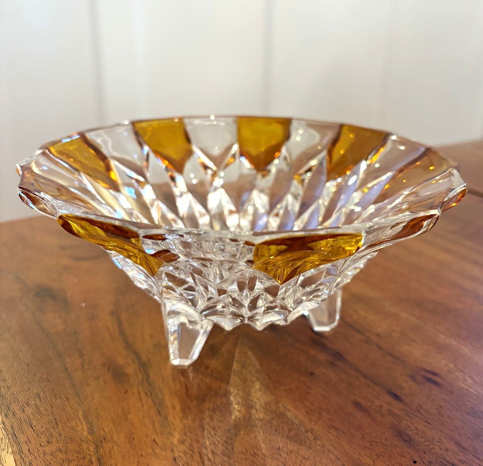 Vintage Echt Bleikristall Clear/Amber Crystal Footed Bowl 7\