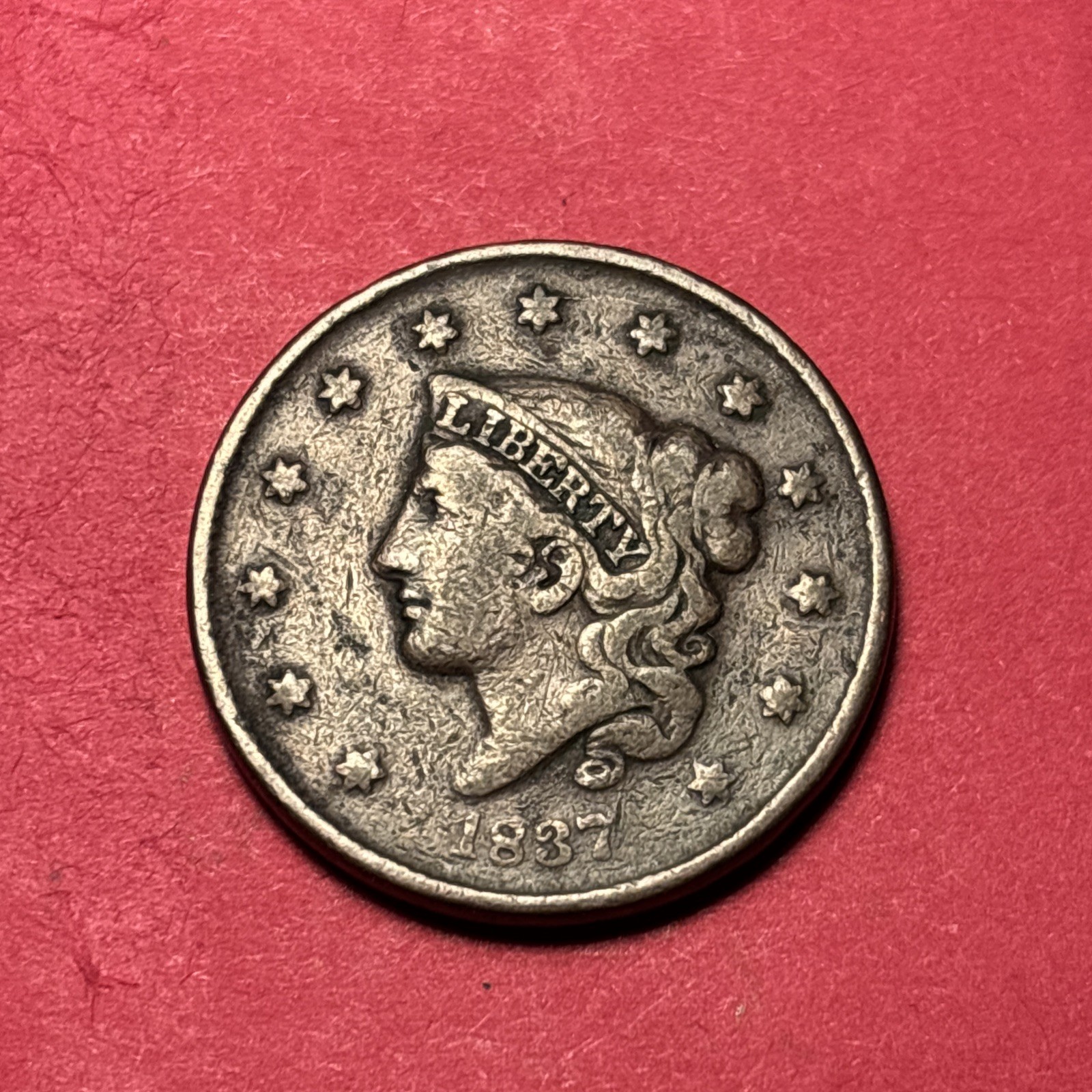 (1) Beautiful Antique 1837 Matron Coronet Large Cent/Penny CHOICE VG-VERY GOOD
