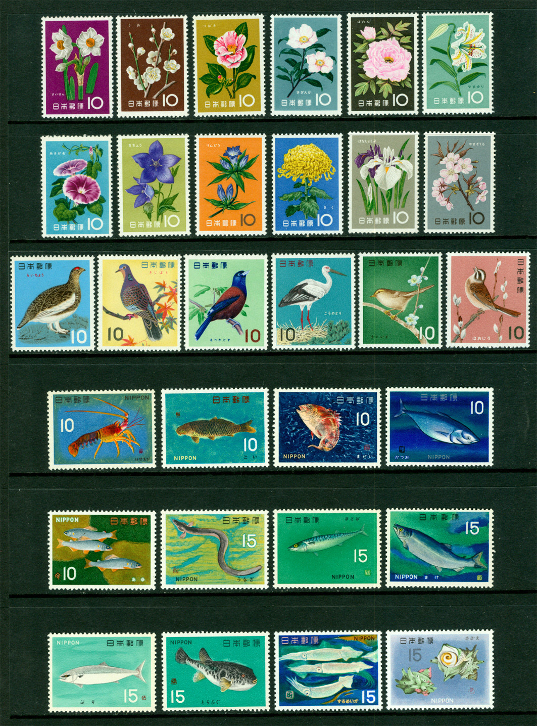 JAPAN 1961-67  Fauna and Flora - FLOWERS, BIRDS, FISH  sets  - MINT MNH 