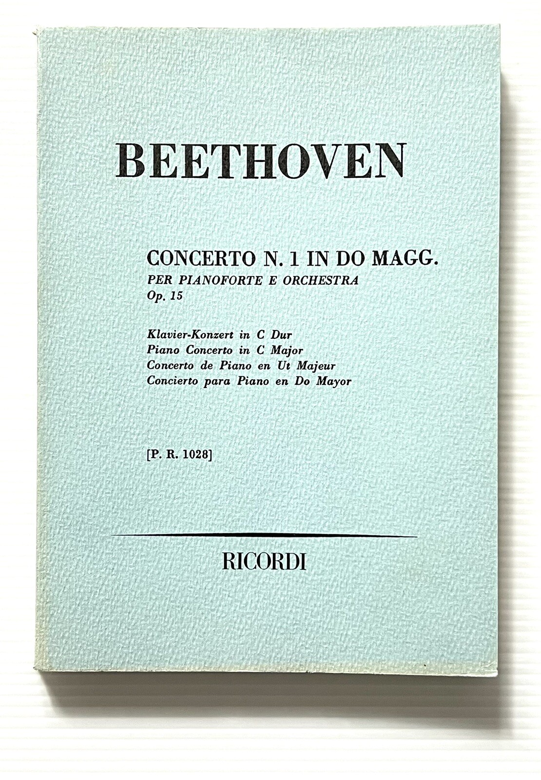 Beethoven Concerto No. 1 In C Major For Piano Ricordi SC 1987