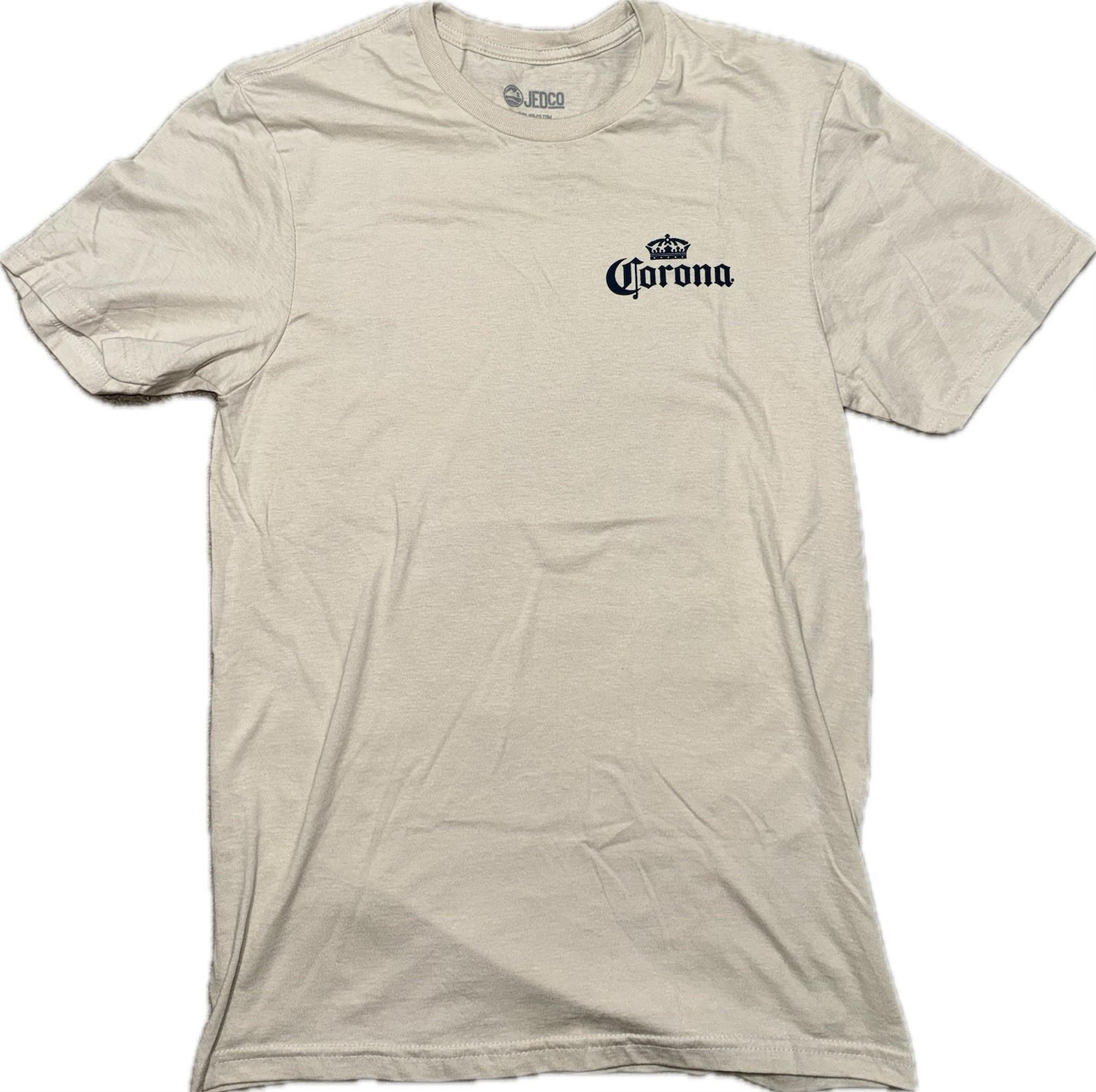 JEDCo Men’s Corona Find Your Beach Beige Graphic Shirt Sz S New