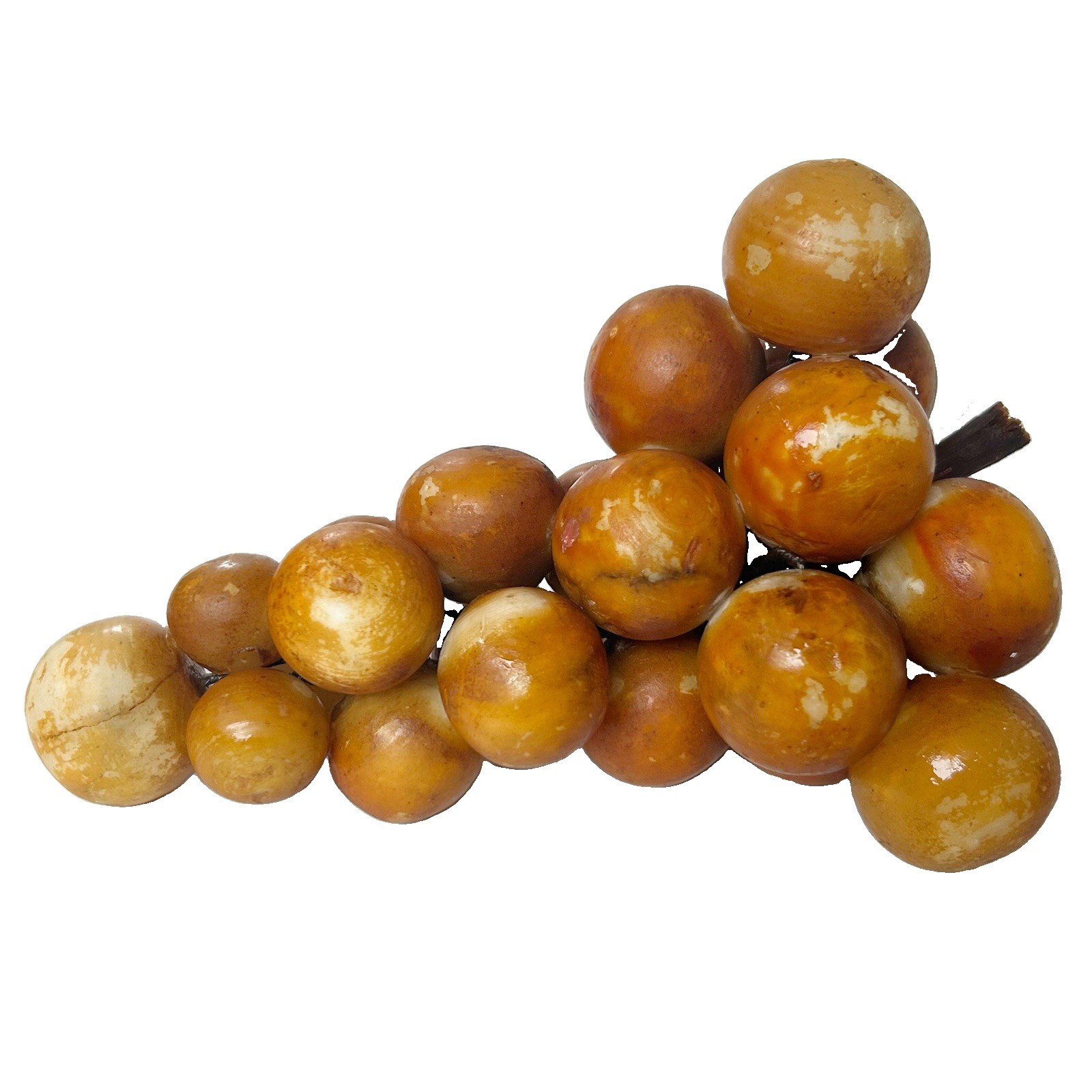 Vintage MCM Italian Alabaster Marble Stone Grape Cluster Amber Orange Wood Stem⁠
