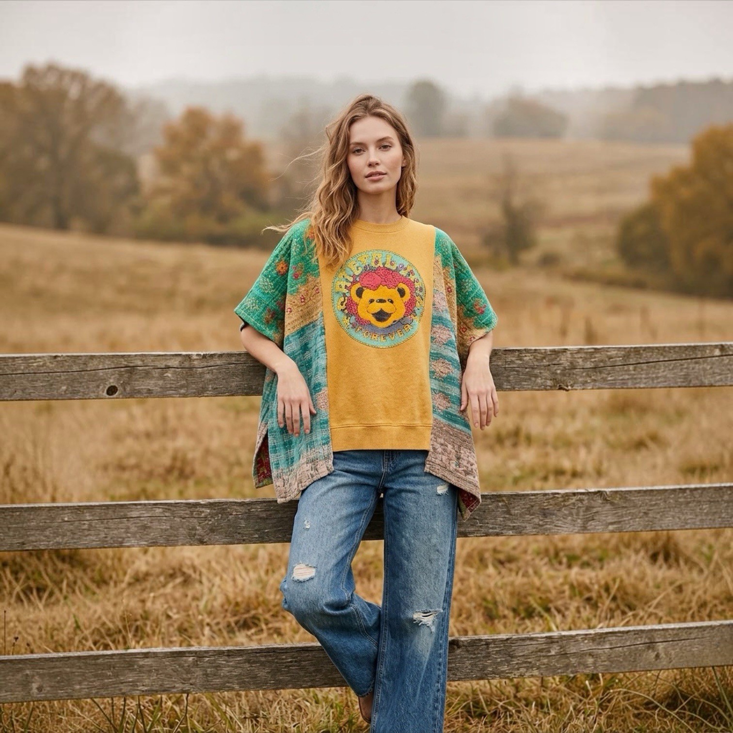 Handcrafted Upcycled Grateful Dead Kantha Tunic NWT One Size