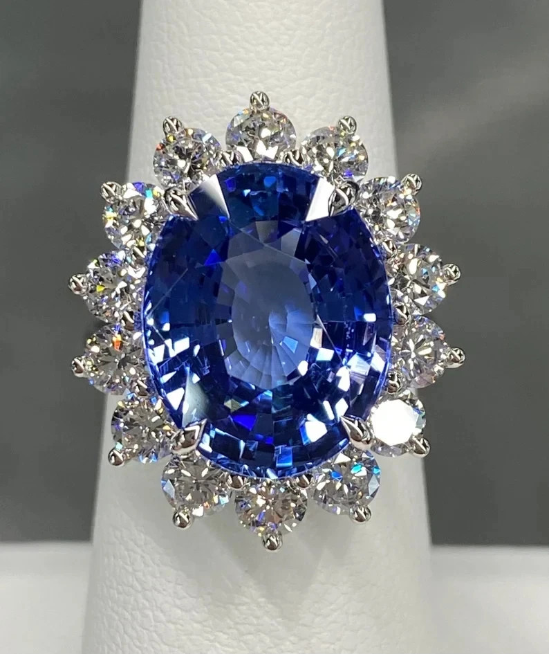 7 Ct Oval Cut Natural Sapphire Diamond Wedding Ring 950 Platinum Size 6.5 7 8 9