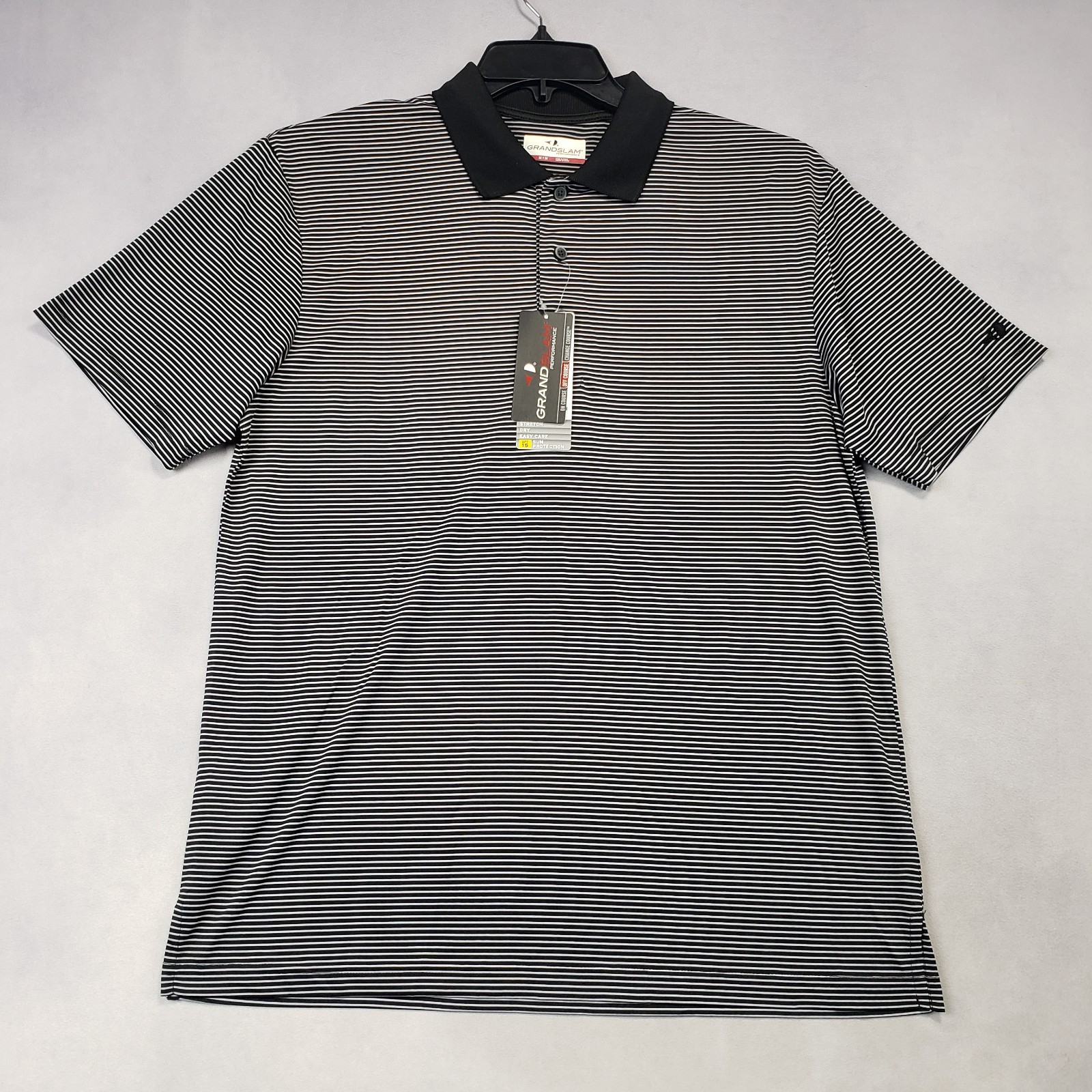 Grand Slam Performance Polo Shirt Men Size Medium Blue Striped Short Sleeve NEW Grand Slam Performance Polo Shirt Men Size Medium Blue Striped Short Sleeve NEW