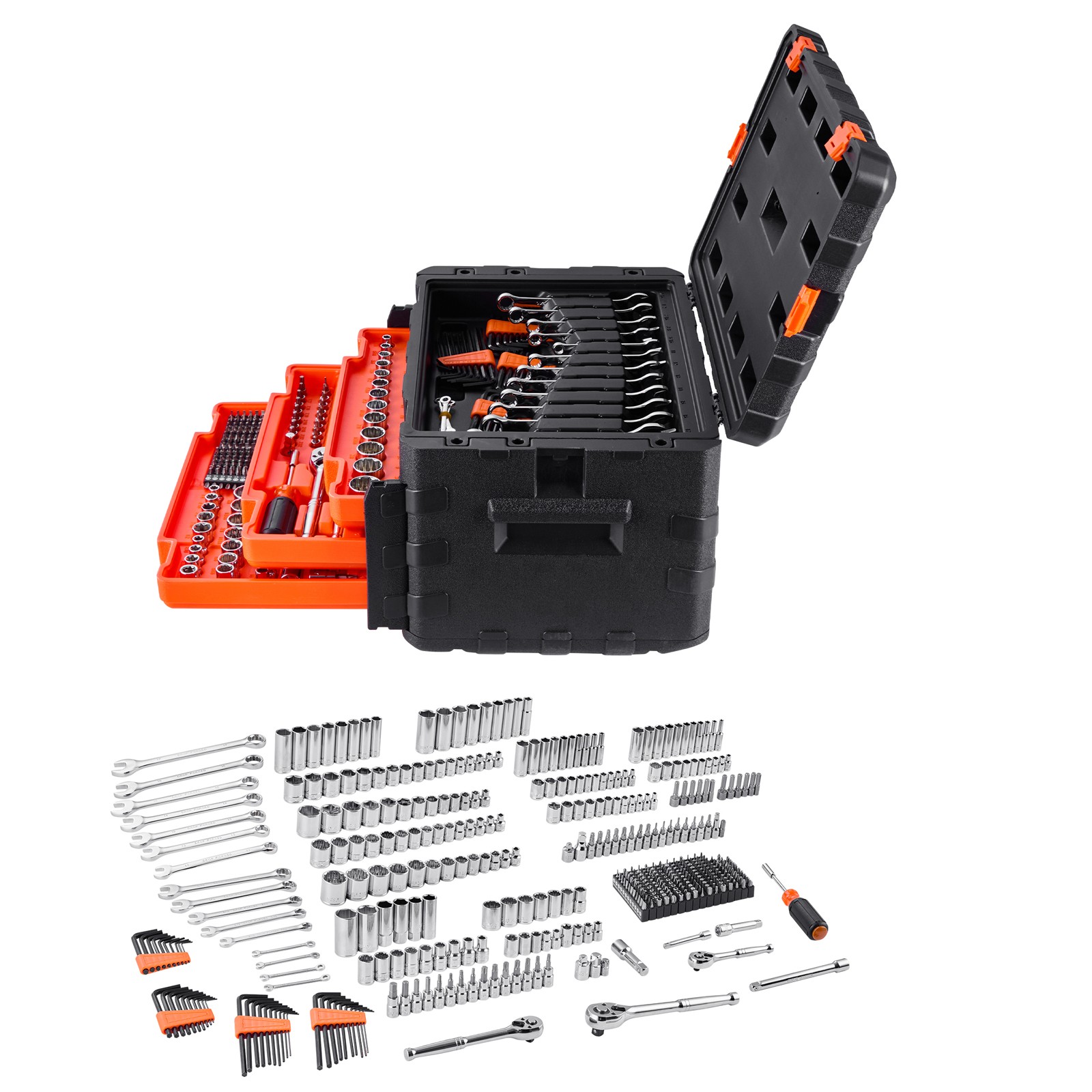 Uimoso 450-Piece Mechanics Tool Set with Socket Set, 3/8,1/2in Drive,Orange Draw