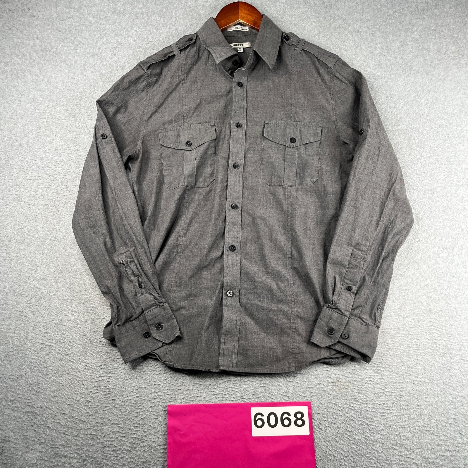 Express Fitted 1MX Shirt Gray Casual Button Up Long Sleeve Mens